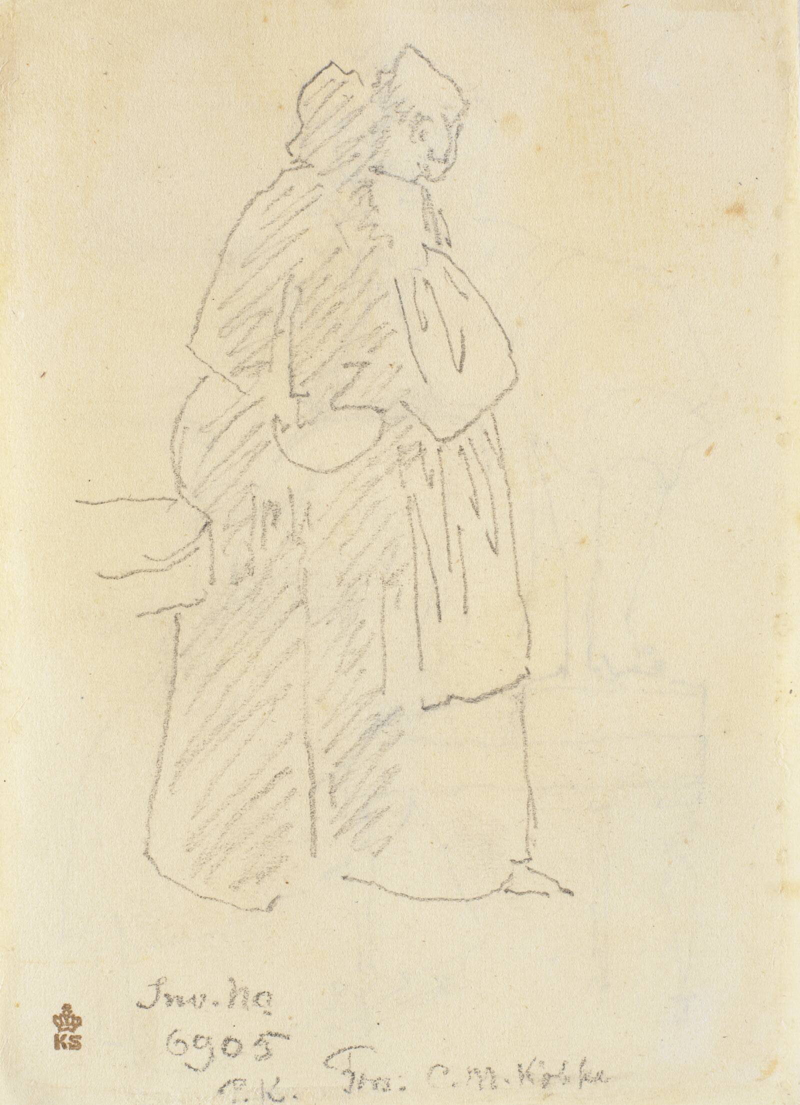 En stående kvinde, set bagfra, Christen Købke, 1810-1848