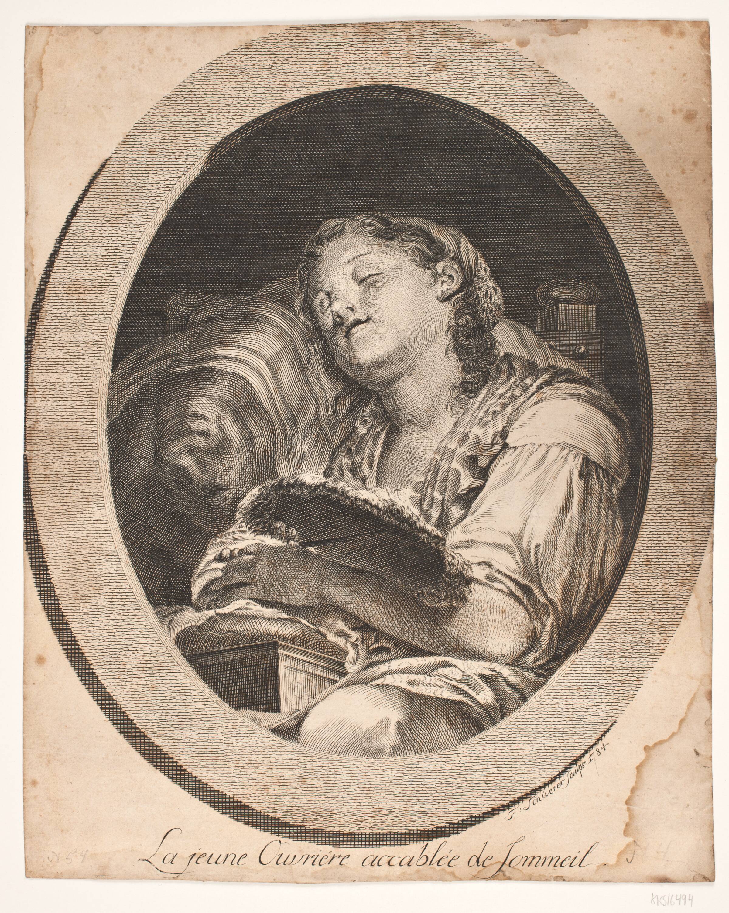 "La jeune Ouvriére accablée de Sommeil", F. Schüerer, 1784