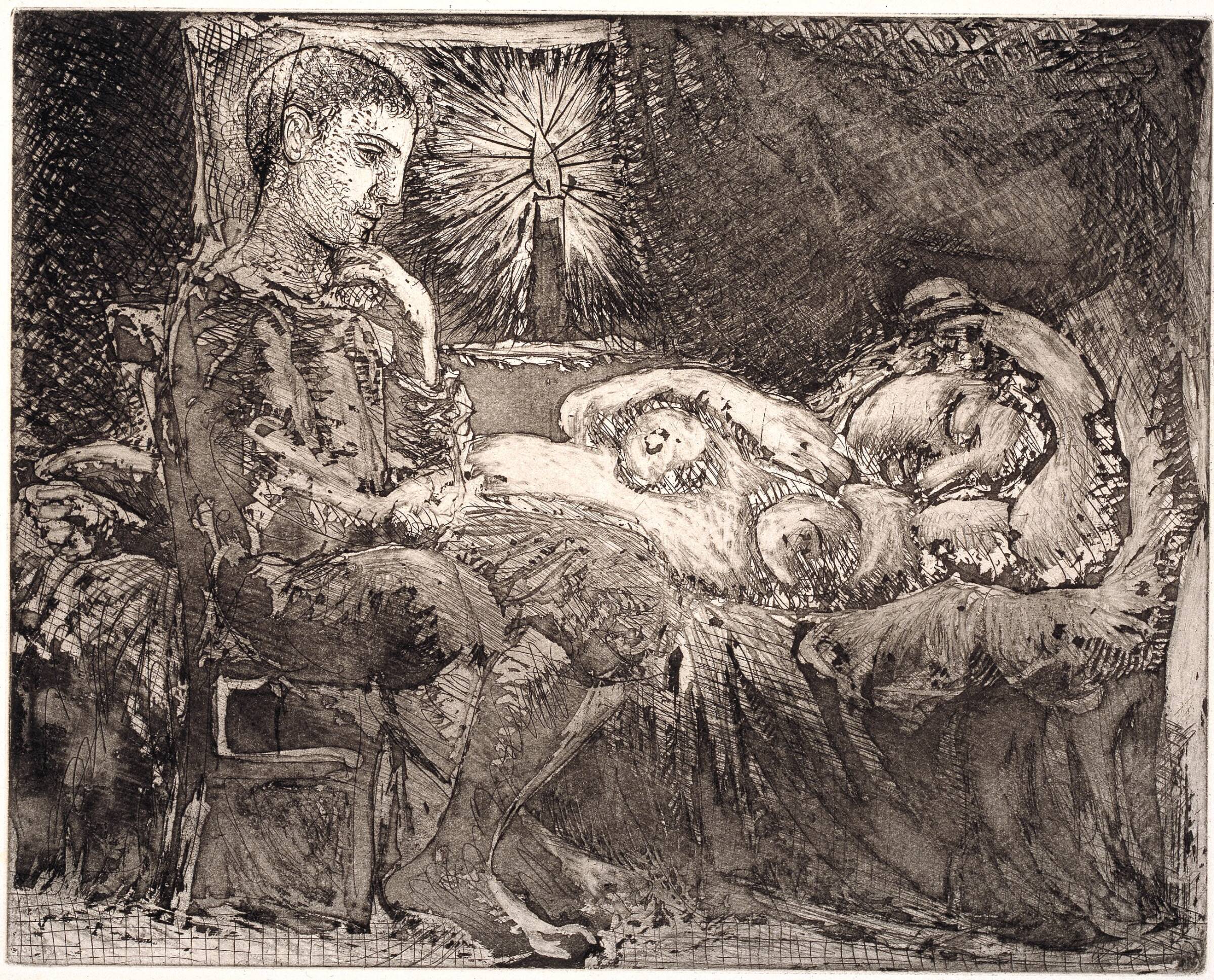 Garçon pensif veillant une dormeuse à la lumière d'une chandelle, Pablo Picasso, 1933-1936