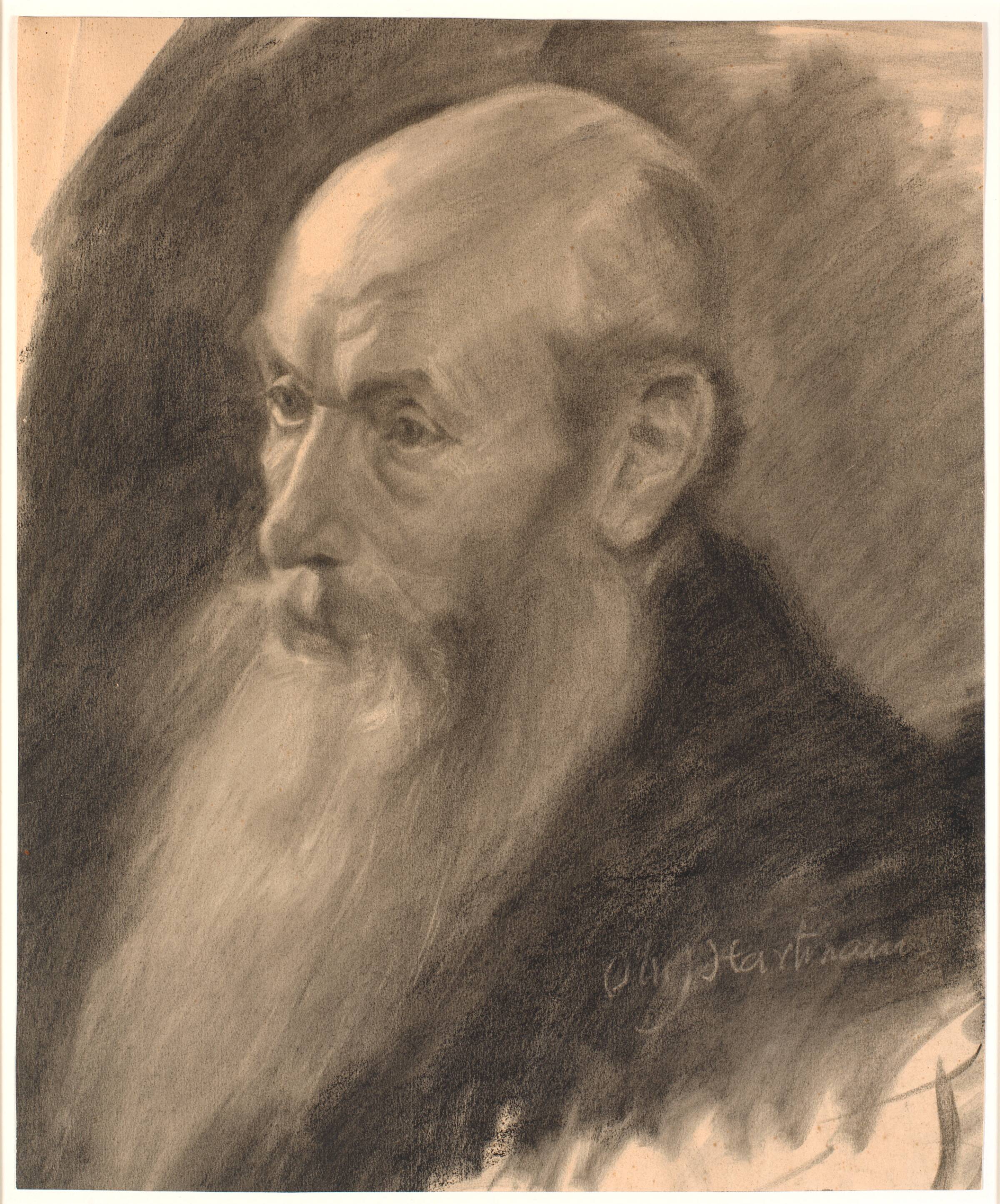 Portræt af en gammel mand med langt skæg; 3/4 profil til venstre, Oluf Hartmann, 1879-1910