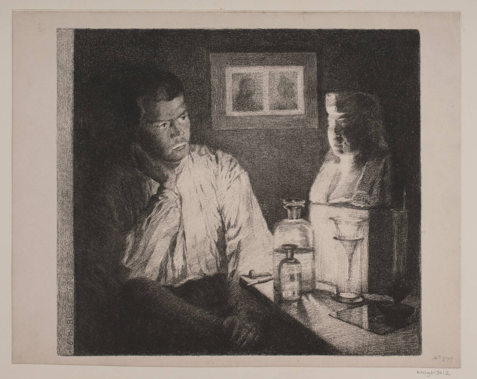 En mand betragter en buste, Johan Rohde, 1894