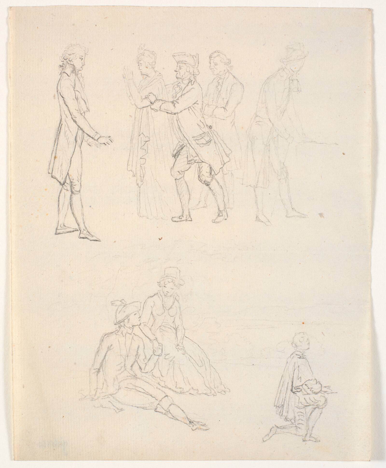 Tre figurskitser. Teaterscener?, C.A. Lorentzen, 1746-1828