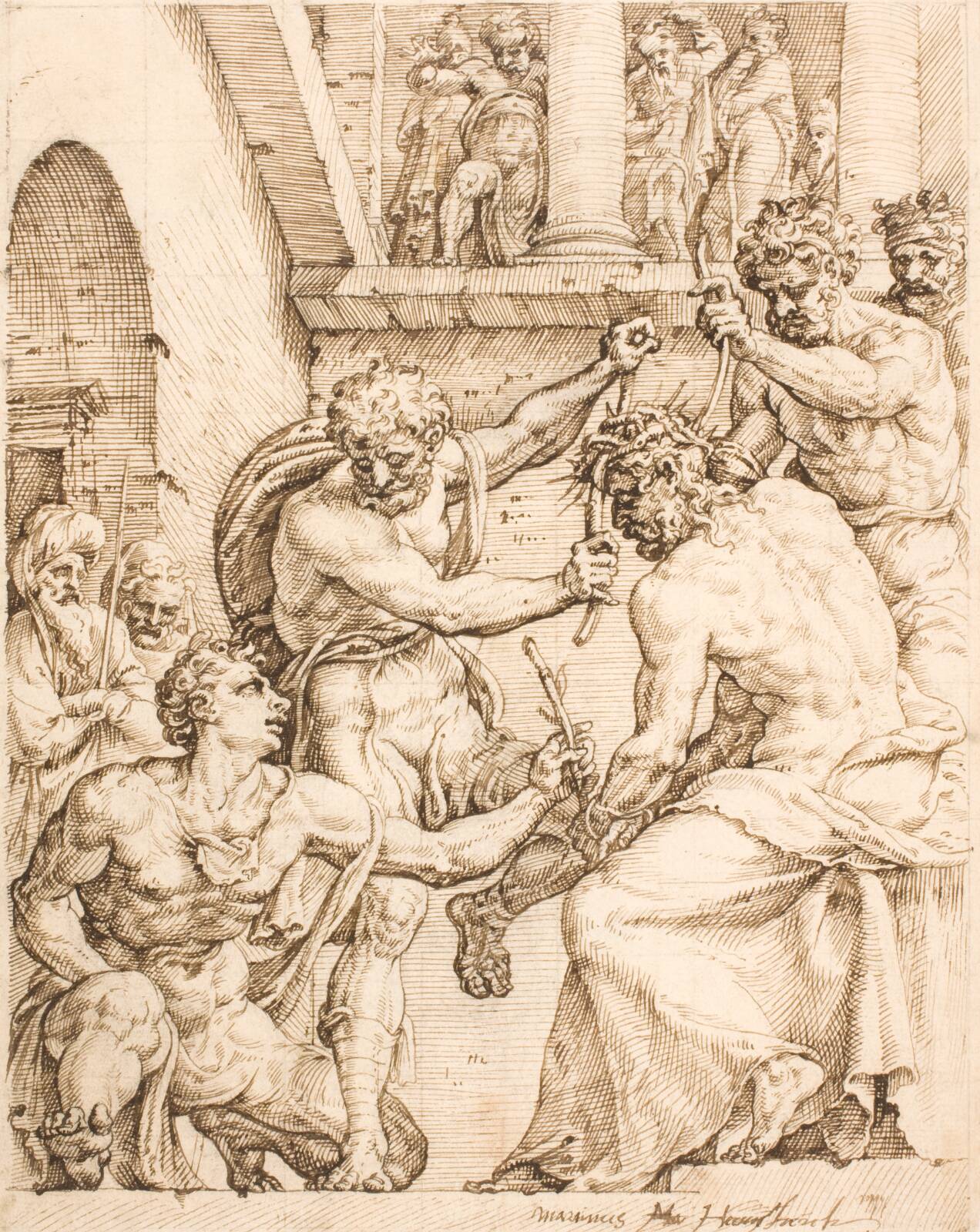 Christ Being Crowning with Thorns, by Maarten van Heemskerck, 1546-1549