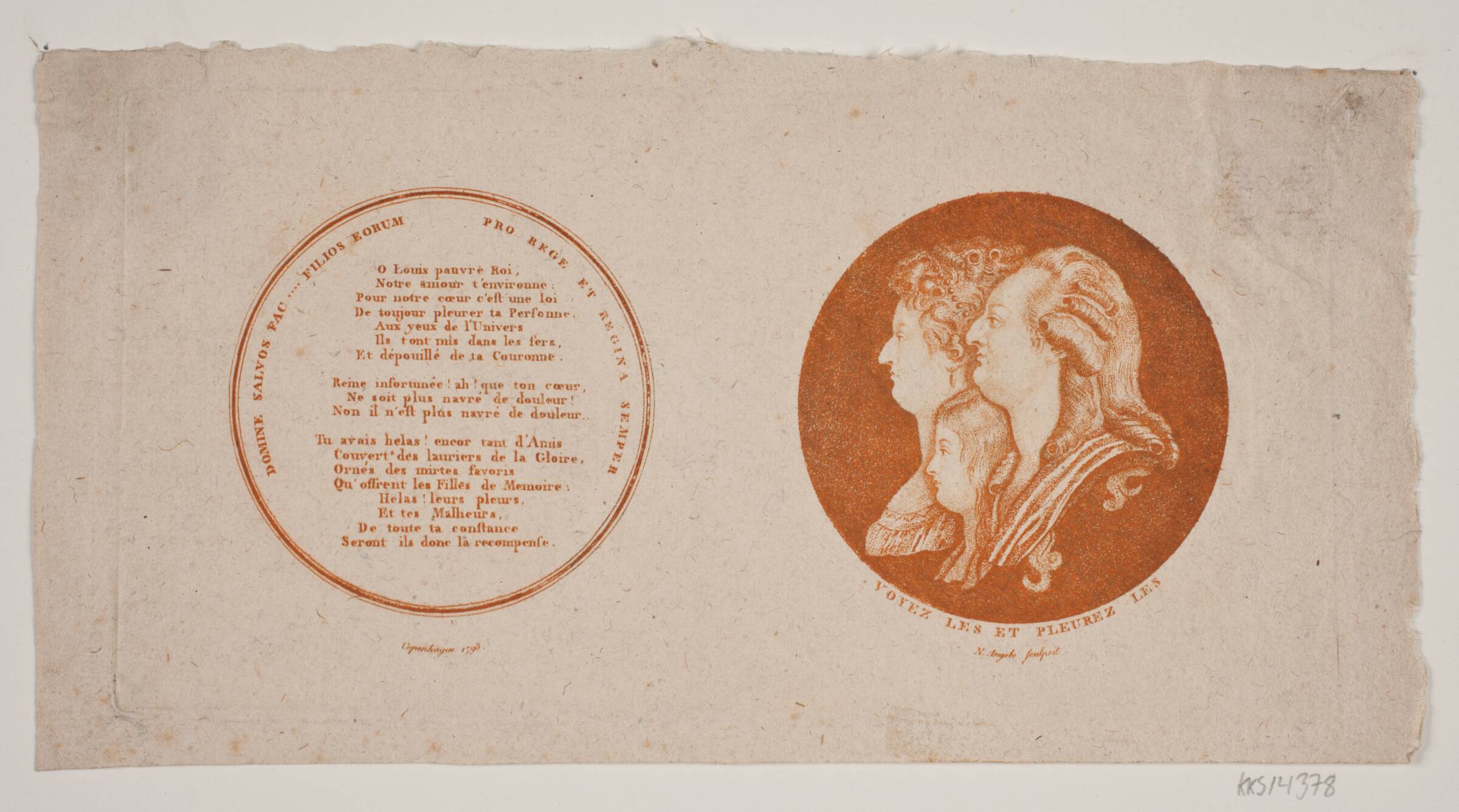 Medaillon med portrætter af Ludvig XVI, hans dronning og søn, G. N. Angelo, 1793