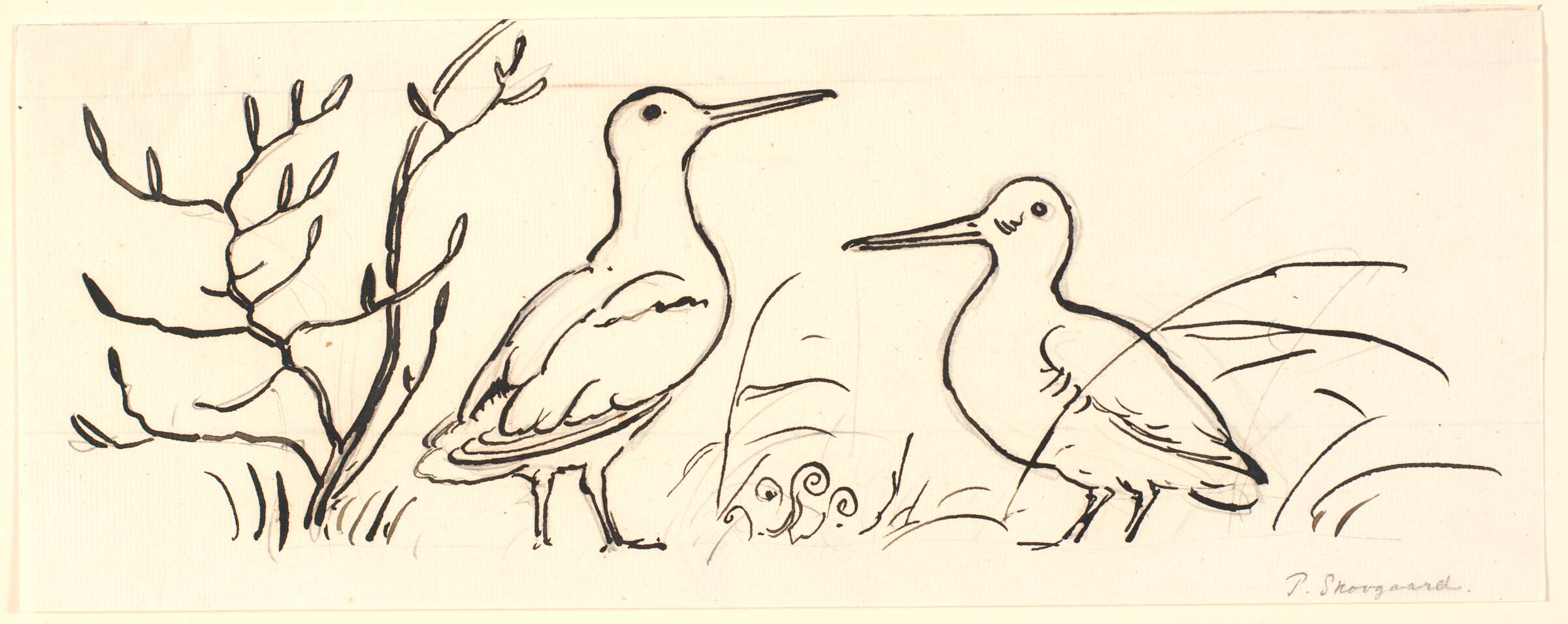 To snepper. Dekorativt udkast., P.C. Skovgaard, 1817-1875