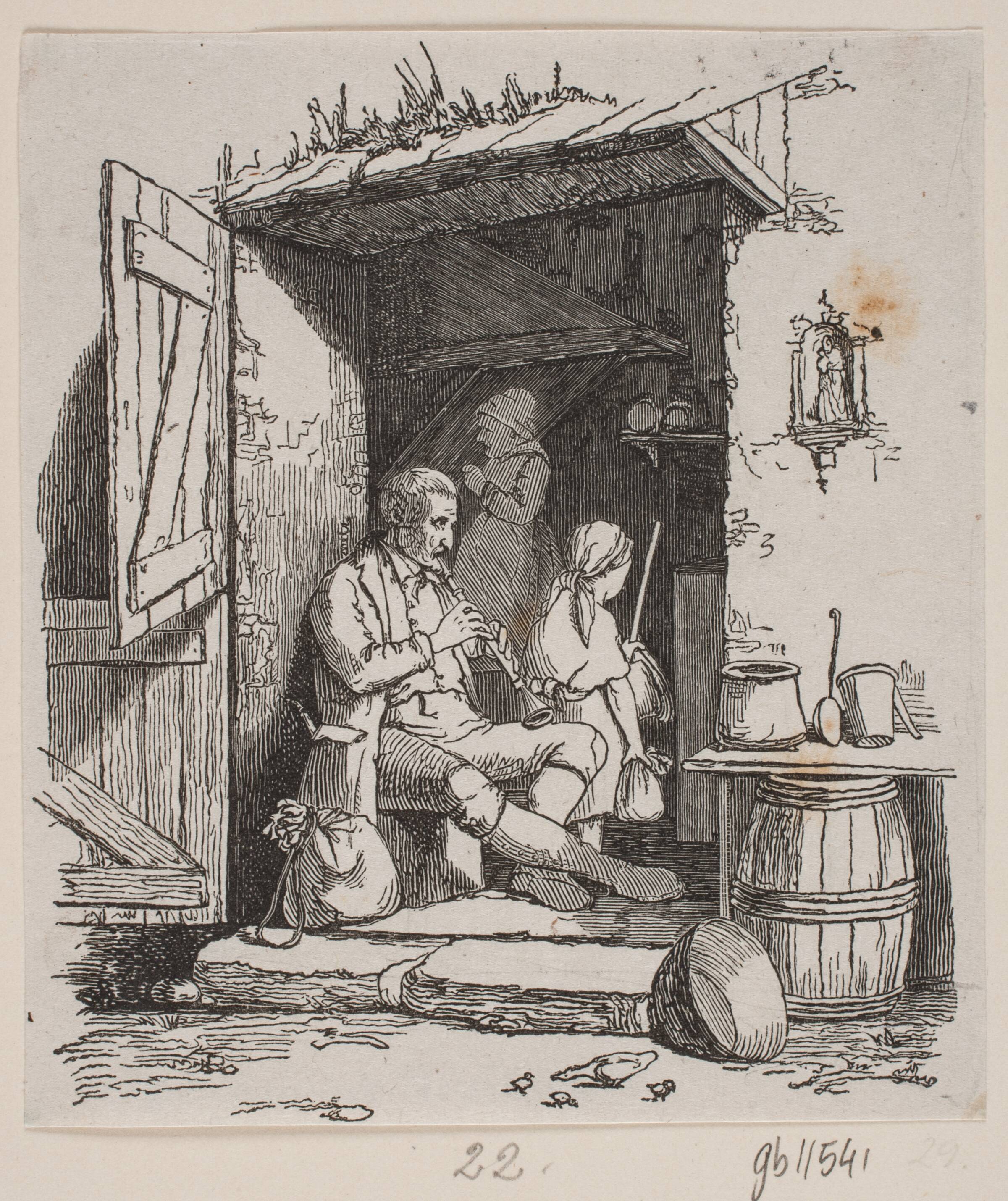 En italiensk musikant siddende i en åben dør, H.C. Henneberg, 1844