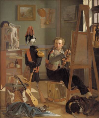 En bataljemaler, Jørgen Sonne, i sit atelier