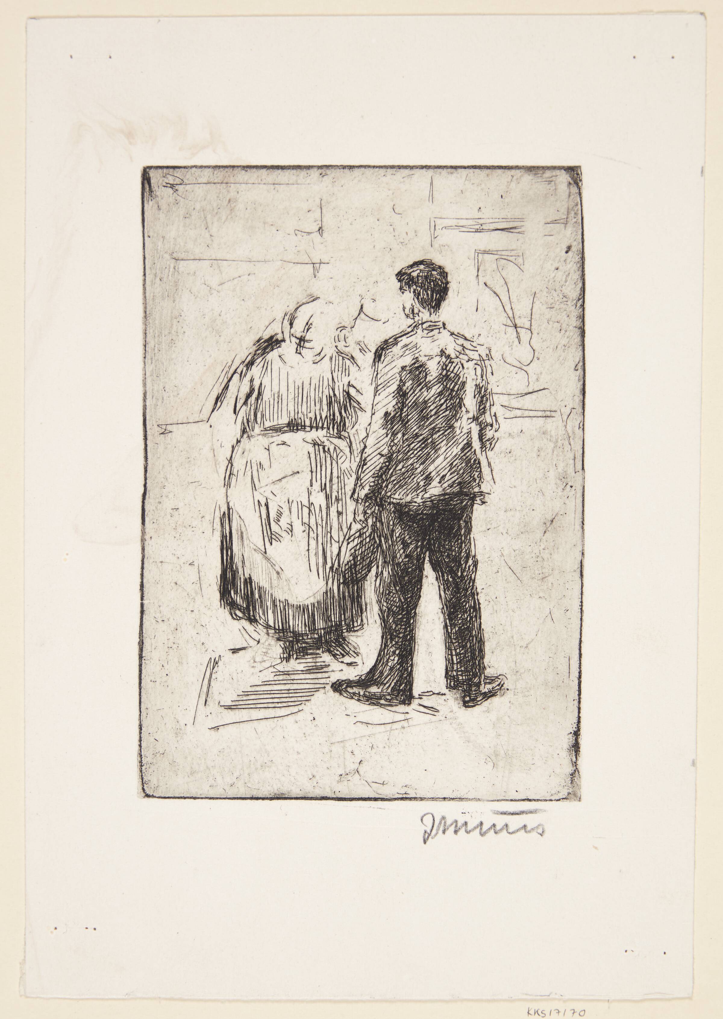 Kone med hørerør taler med ung mand, Jane Muus, 1945