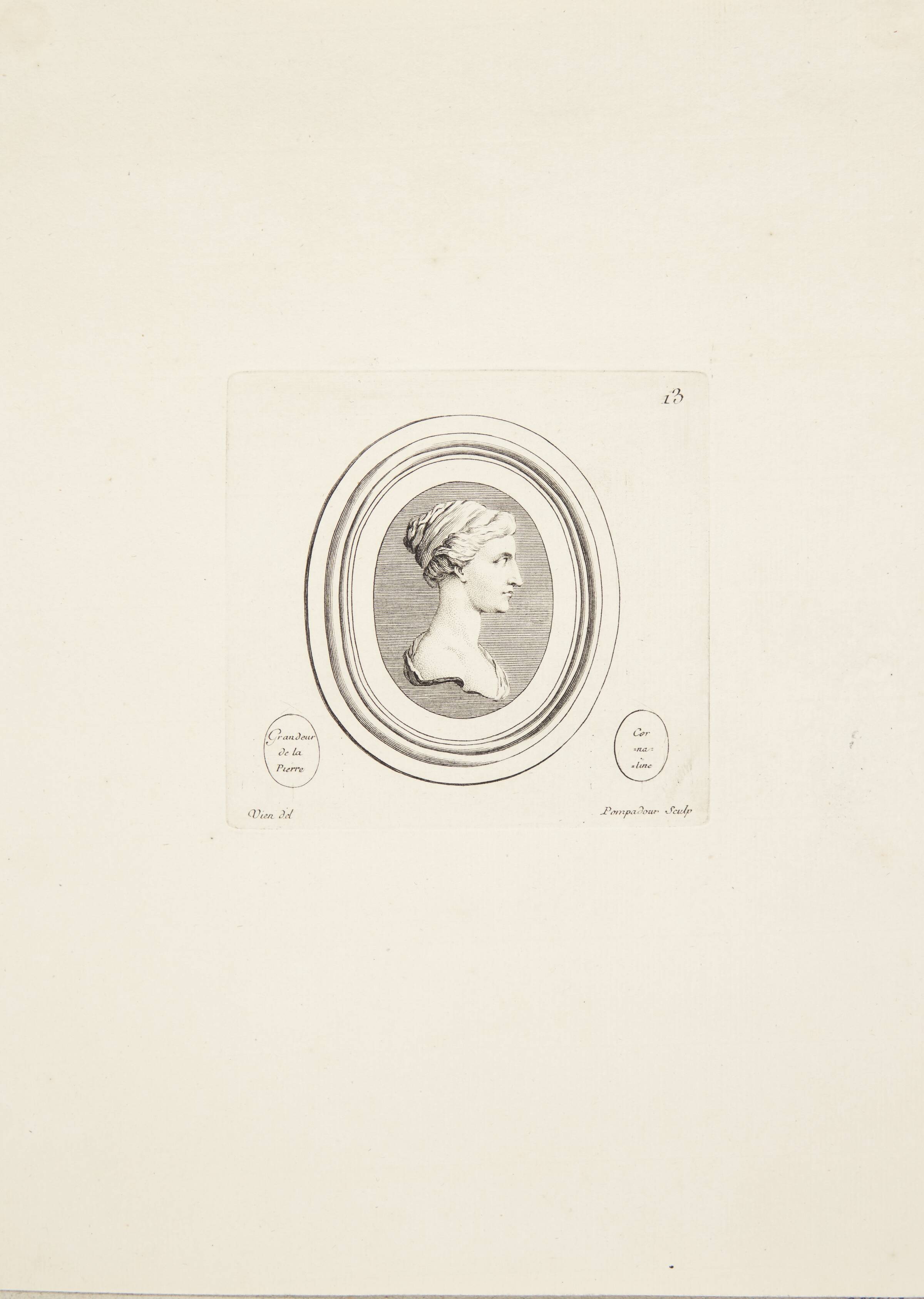 Mandshoved (Ludvig XV) i profil mod højre, Madame de Pompadour, 1753-1757