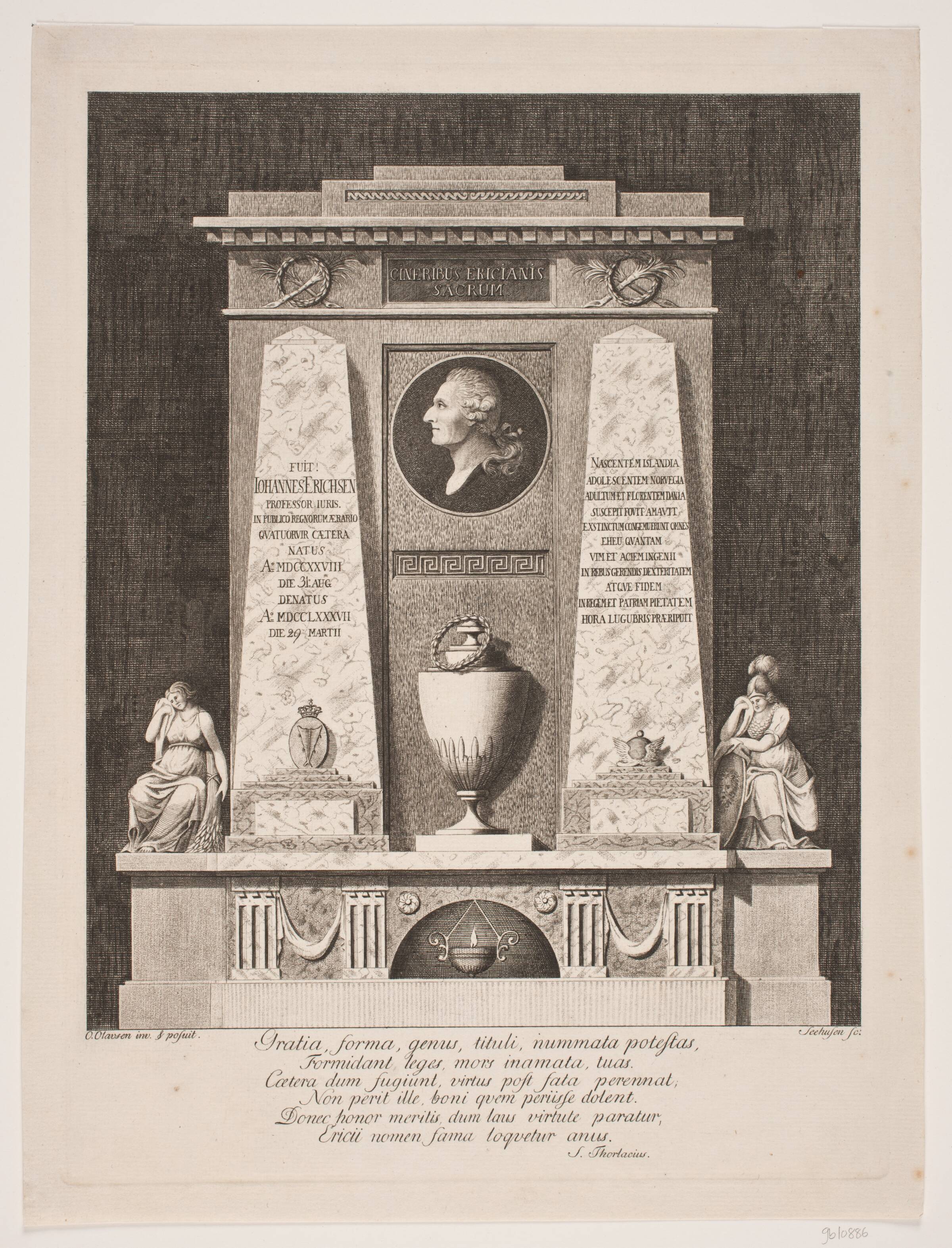 Gravmonument over kongelig bibliotekar Jon Erichsen, Johan Christoph Seehusen, 1762-1824