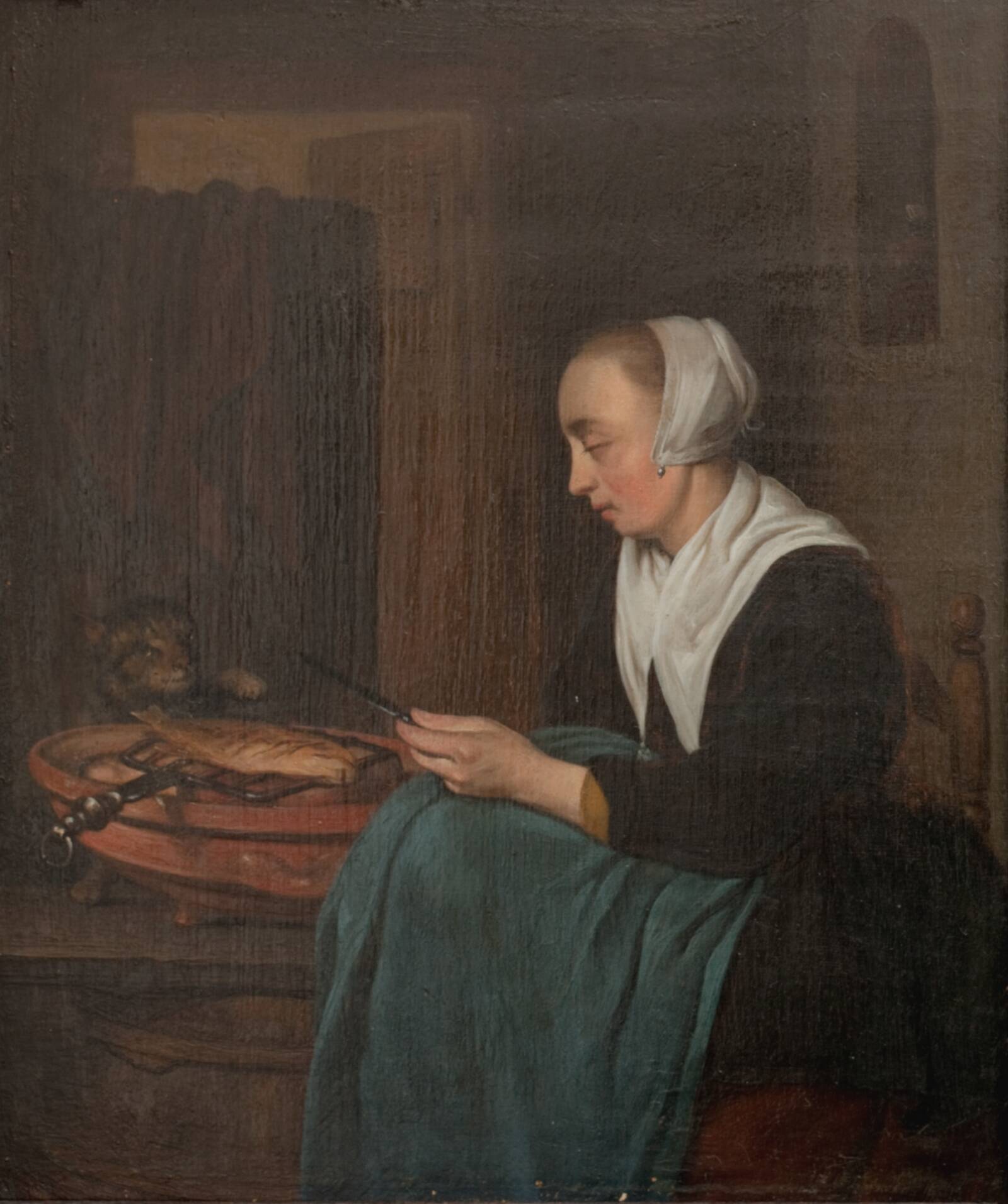 En sovende sælgerkone, Gabriël Metsu, 1644-1667
