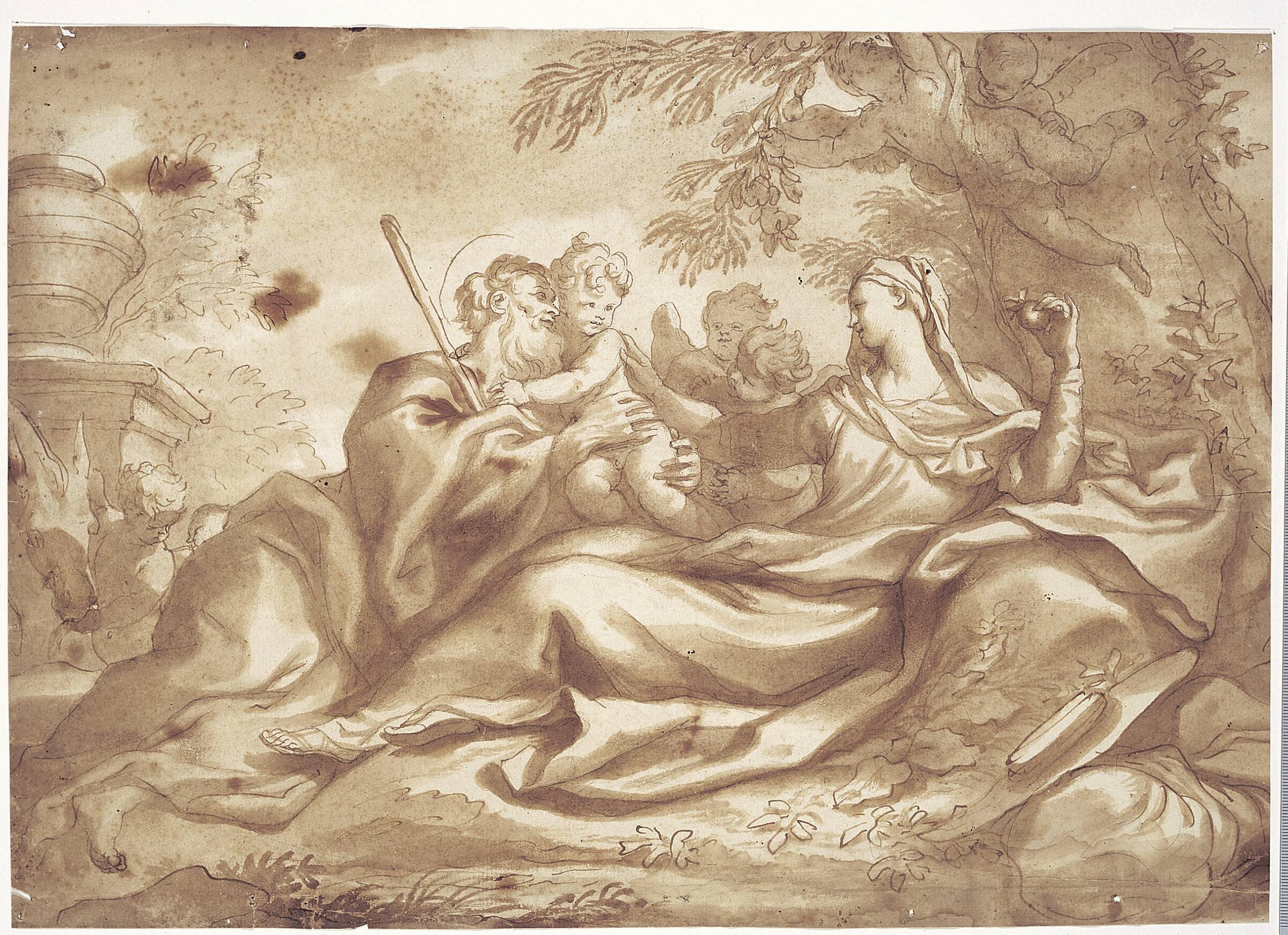 Hvile under flugten til Ægypten, Domenico Piola, 1627-1703