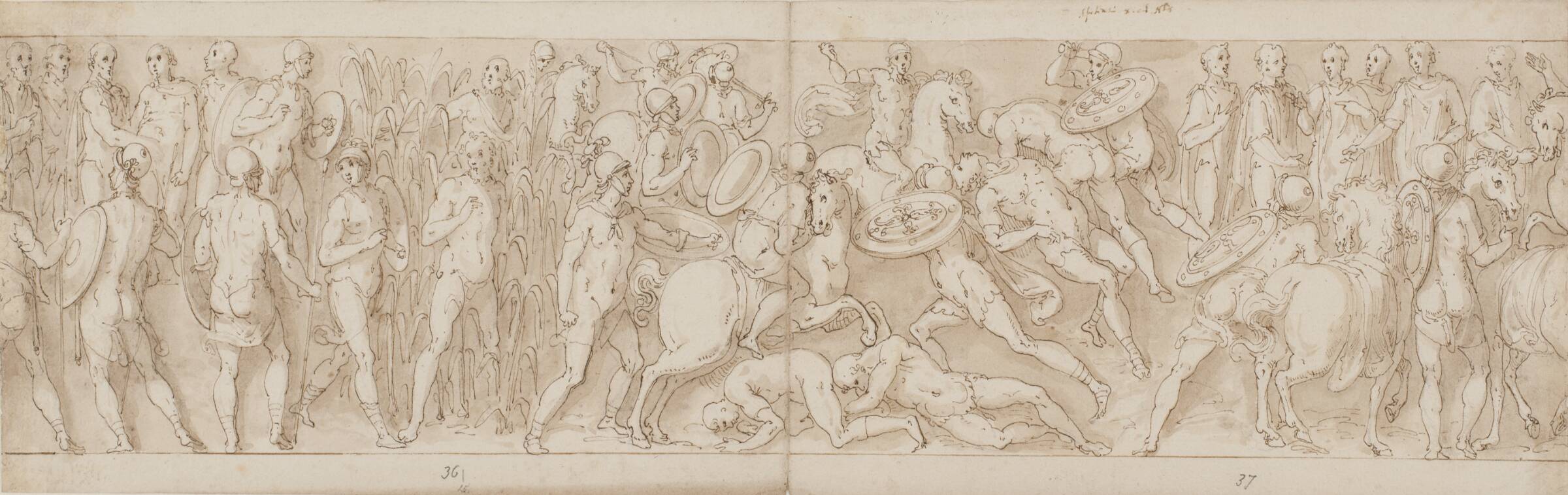 Germanske flygtninge overgiver sig til kejseren; romerne indleder et vellykket angreb; Marcus Aurelius modtager et fremmed overhovede, Джованни Гуэрра, 1544-1618