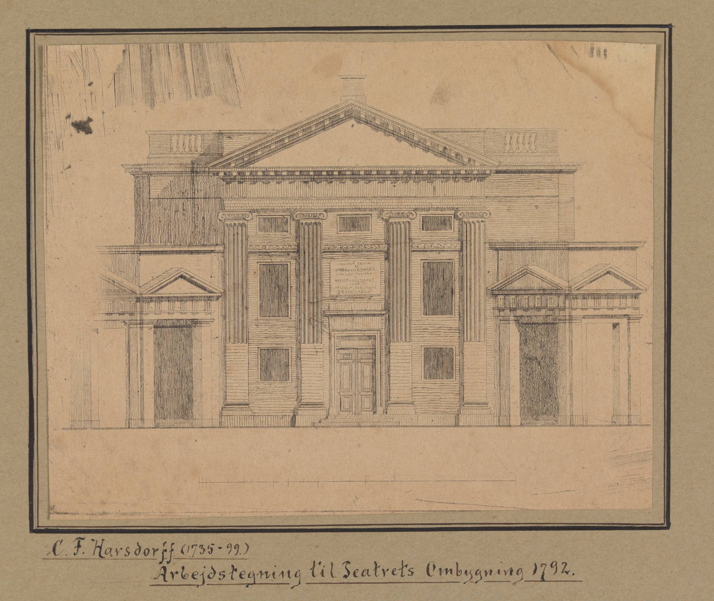 Arbejdstegning til Det Kgl. Teaters ombygning 1792, Caspar Frederik Harsdorff, 1790-1793