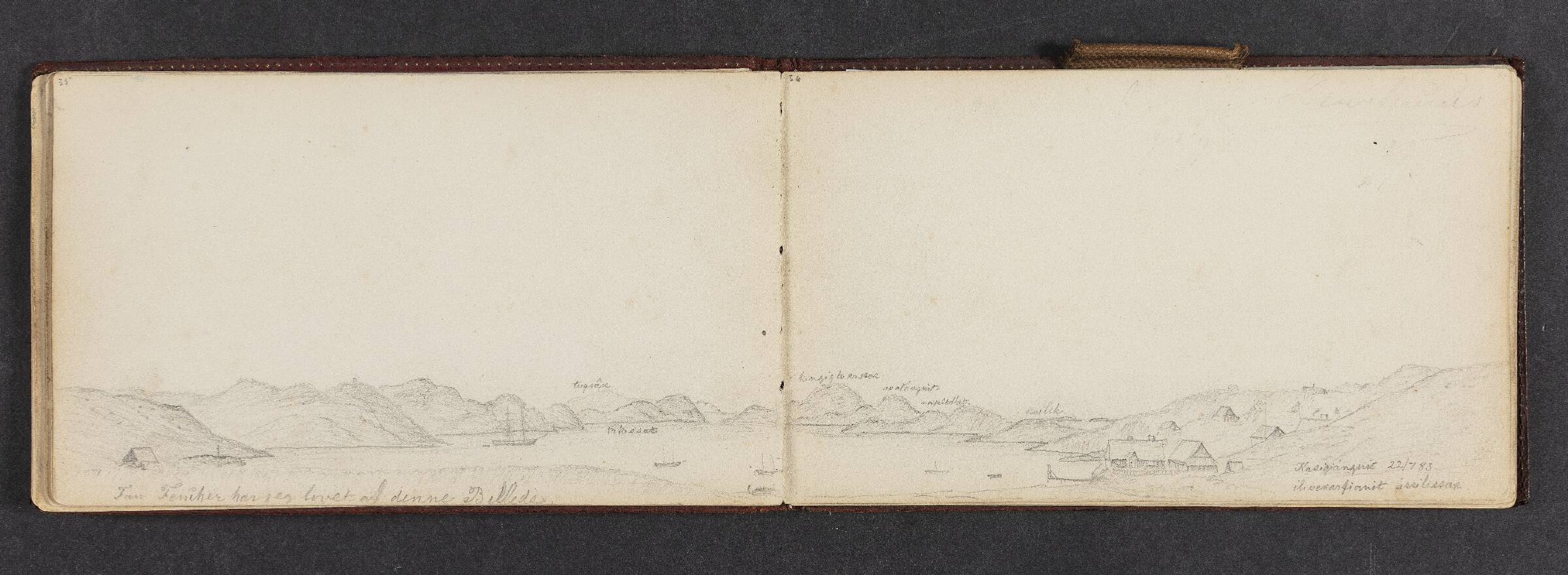 Kystlandskab med huse og skibe, Lars Møller, 1883