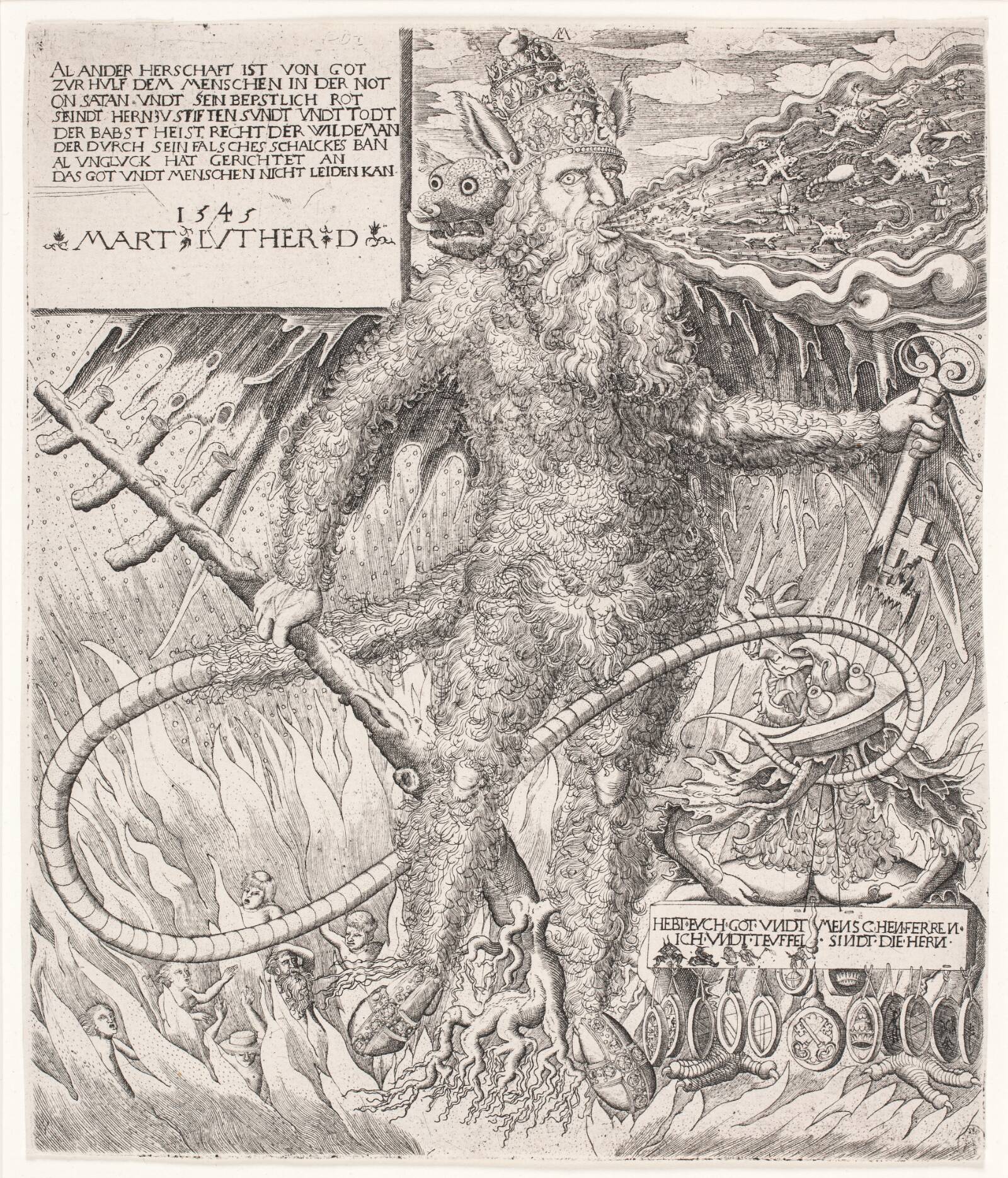 Paven som vildmand. Spottebillede, Melchior Lorck, 1545