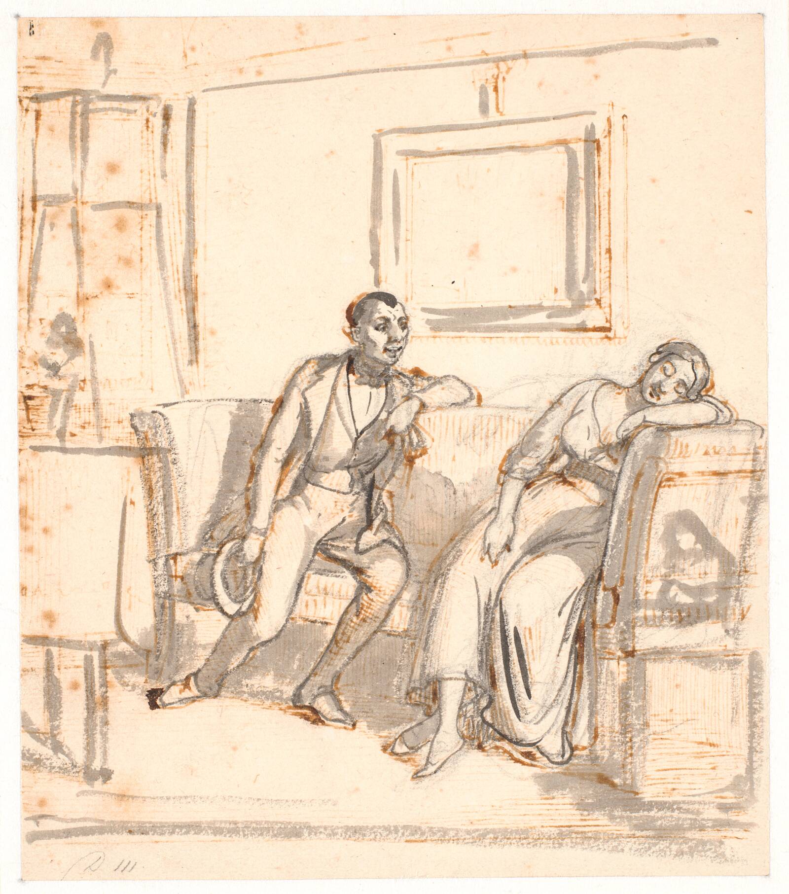 Et par i en sofa, pigen sovende, Wilhelm Marstrand, 1810-1873