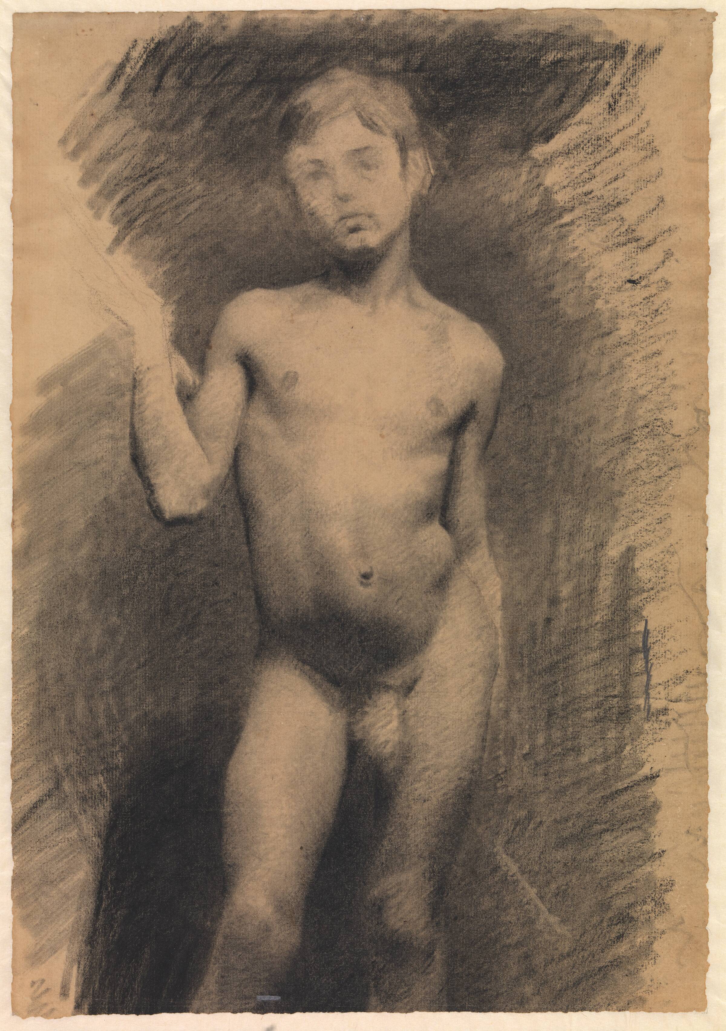 Stående nøgen dreng. Modelstudie, Vilhelm Hammershøi, 1884-1885