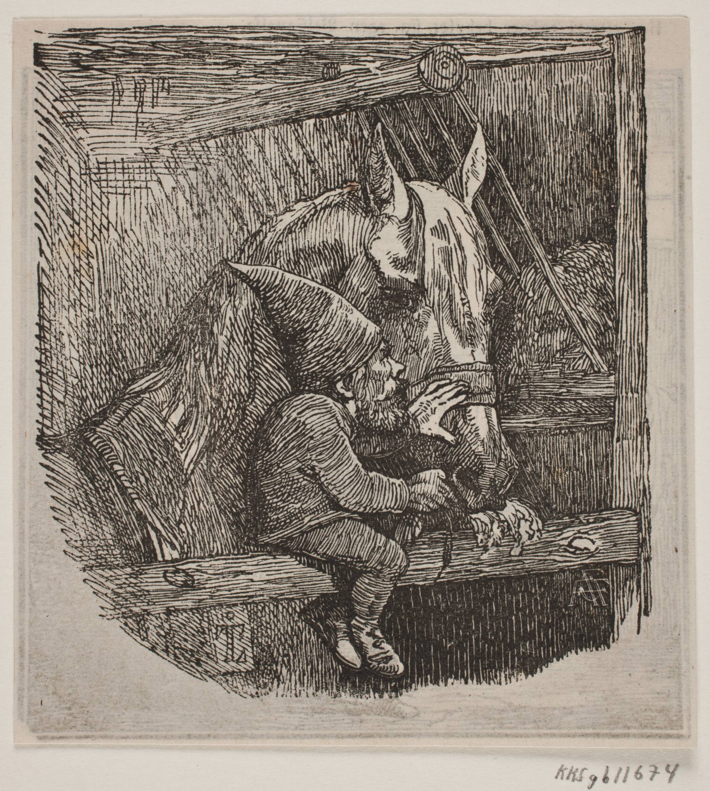 Nissen i Tirup fodrer den hvide hoppe, Andreas Flinch, 1842