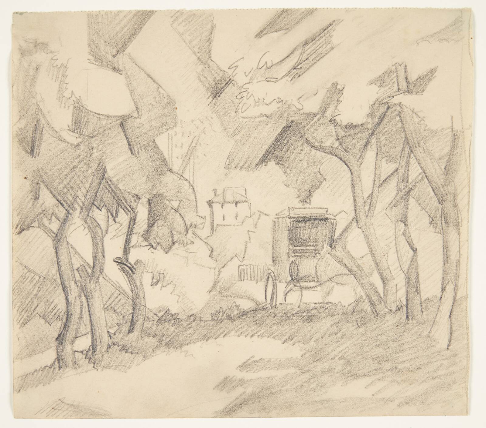 Træer, hestevogne og hus, Ellen Fischer, 1916-1919