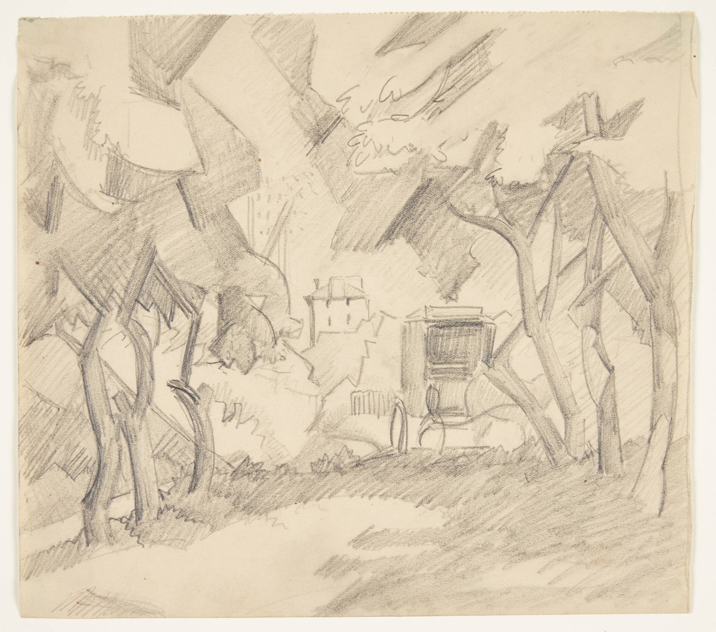 Træer, hestevogne og hus, Ellen Fischer, 1916-1919