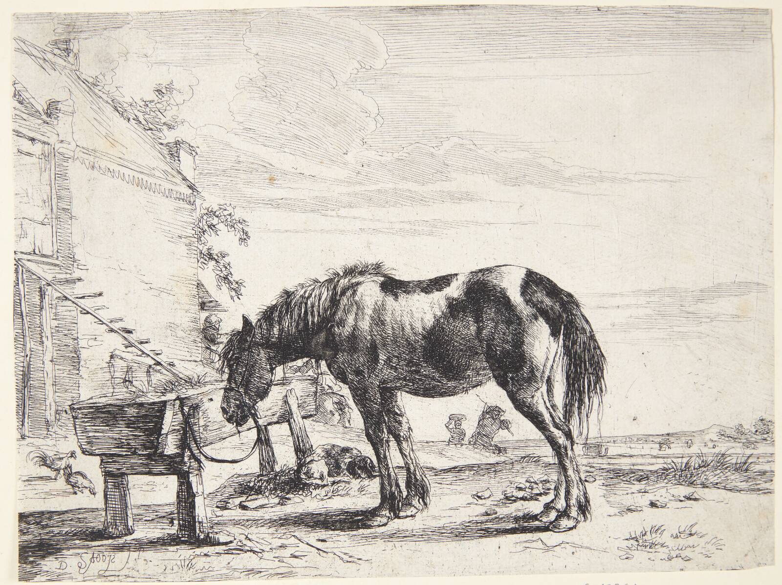Hest tøjret til et fodertrug, Dirk Stoop, 1651