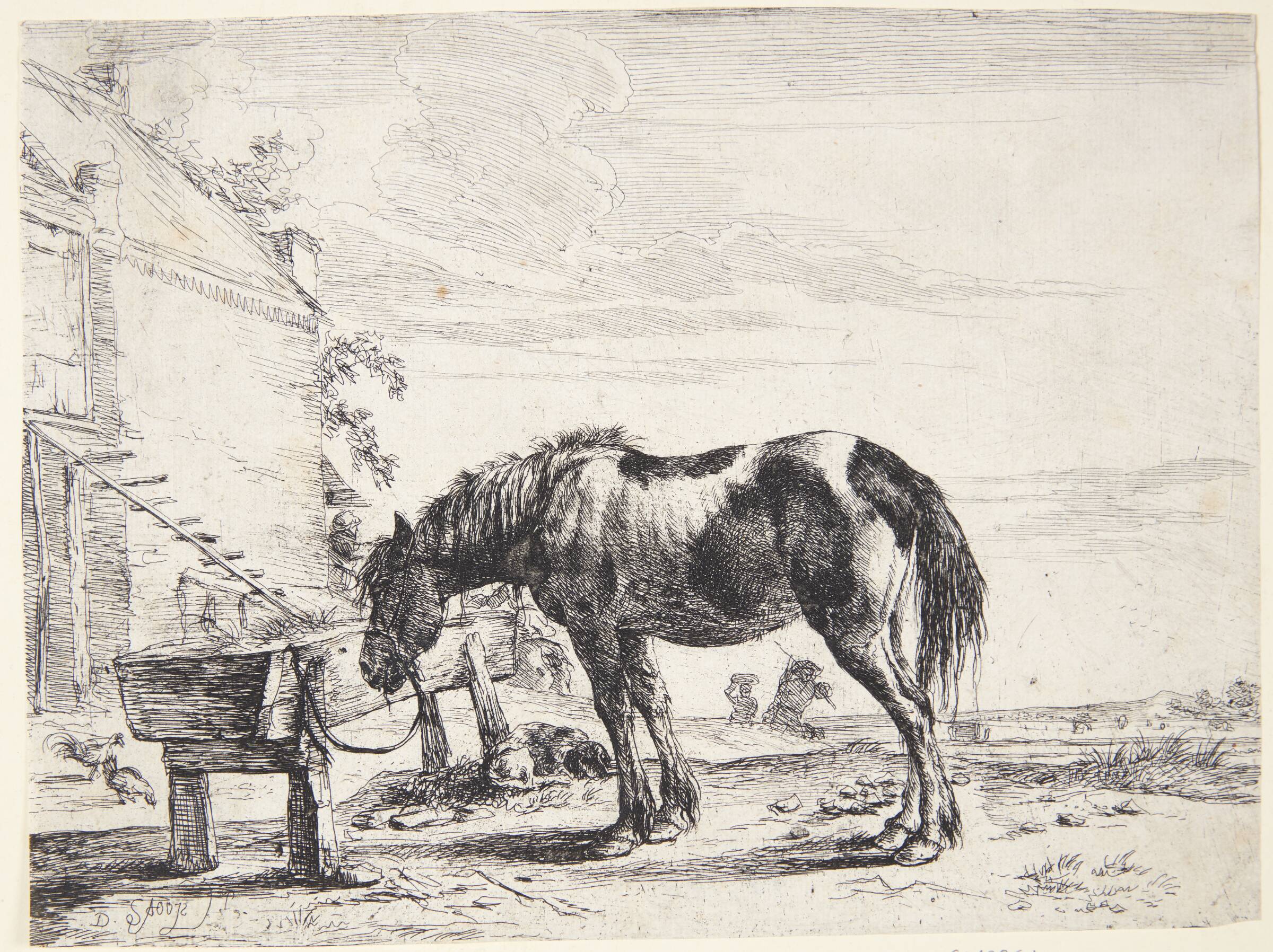 Hest tøjret til et fodertrug, Dirk Stoop, 1651