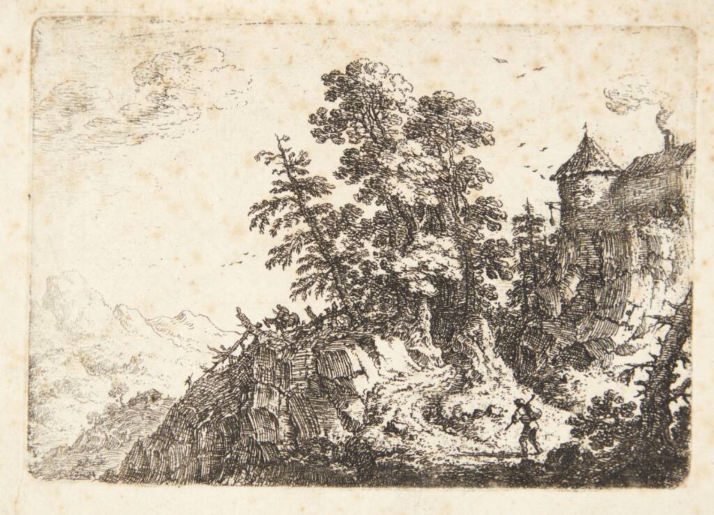 Rejsende på en snoet hulvej i et klippelandskab, Herman Saftleven, 1640