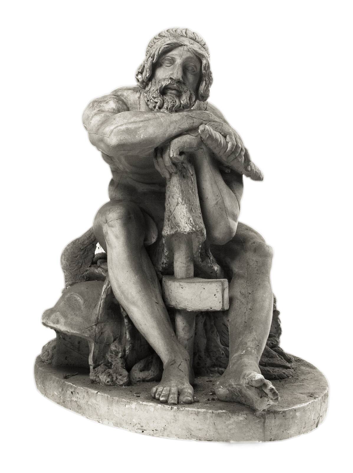Thor, siddende, støttet til sin hammer, by Hermann Ernst Freund, 1828-1829