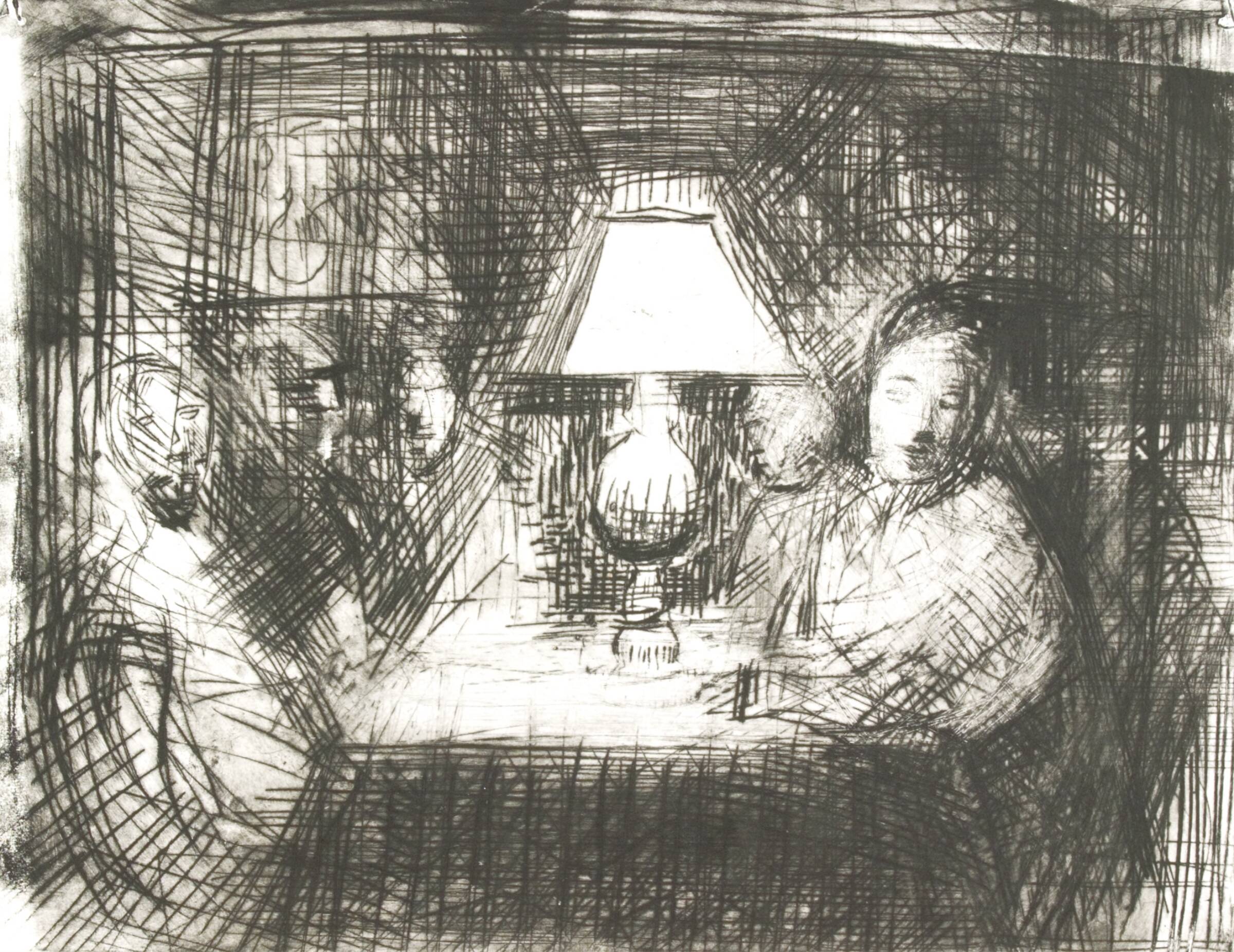 Mennesker omkring lampen, Holger J. Jensen, 1960