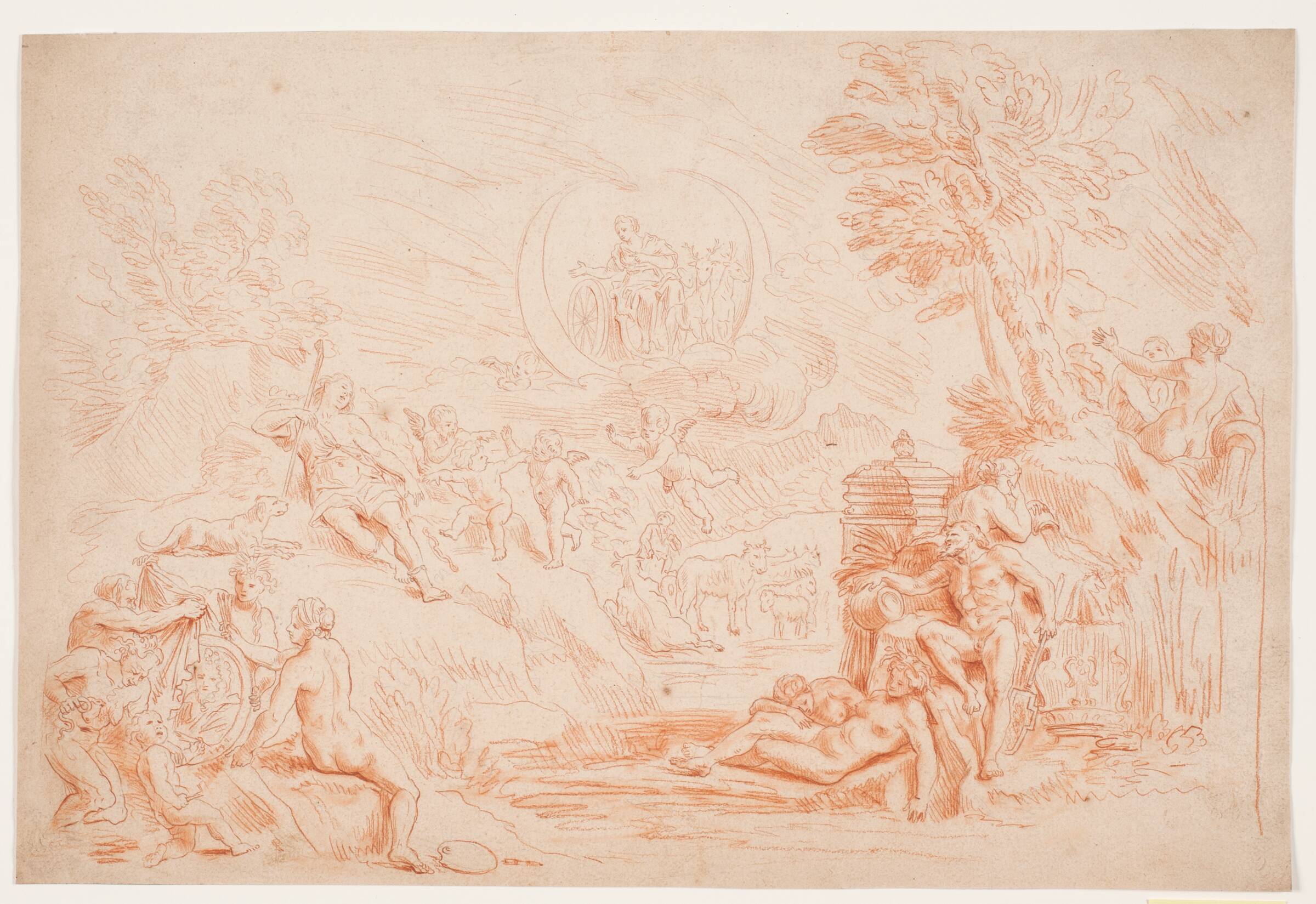 Landskab med allegoriske figurer, Hendrik Krock, 1671-1738