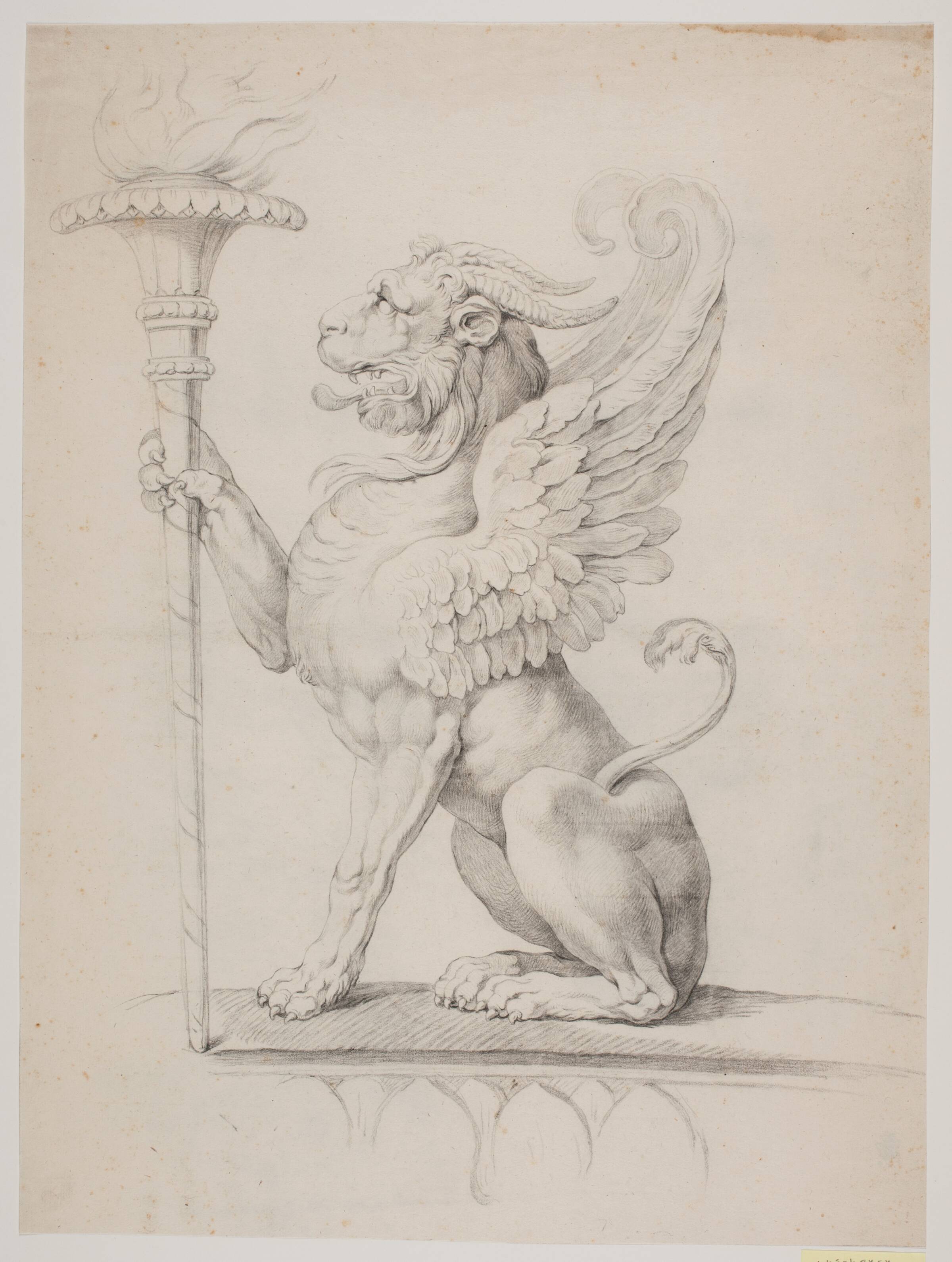 En vinget løve med fakkel, Jacques François Joseph Saly, 1717-1776