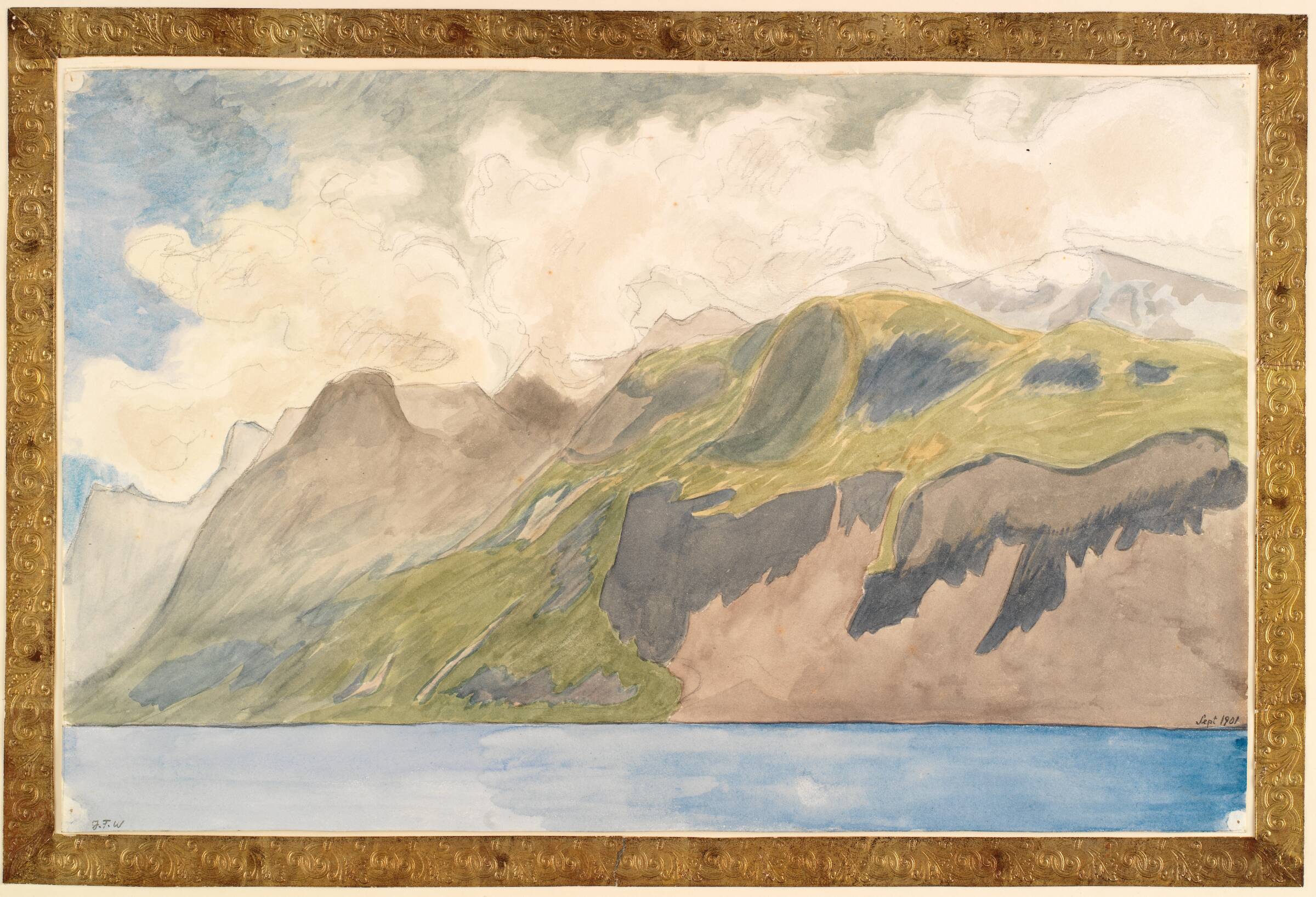 Bjergstudie med sø og drivende skyer, J.F. Willumsen, 1901