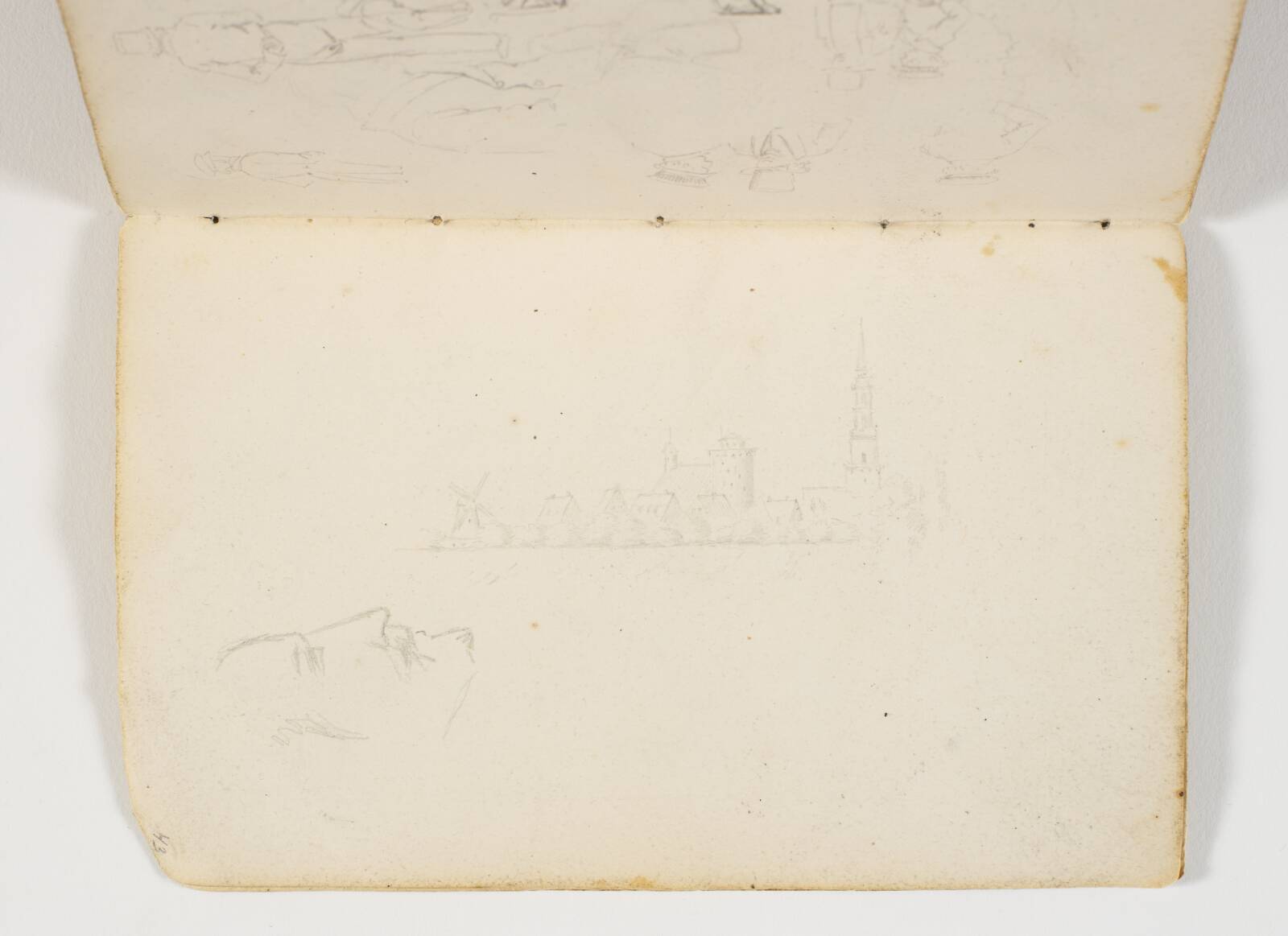 Prospekt af by, samt rids af profil, Martinus Rørbye, 1825-1826