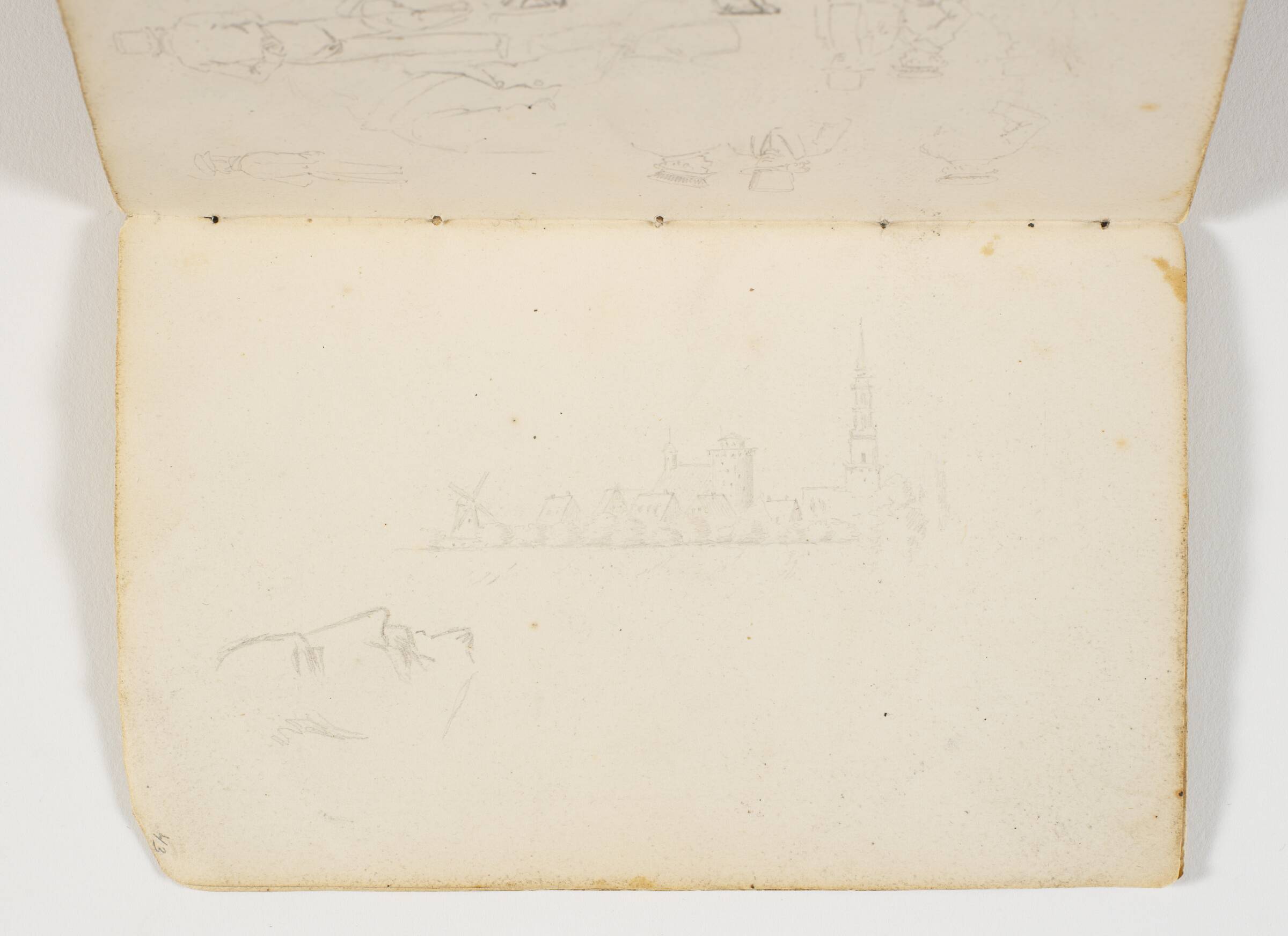 Prospekt af by, samt rids af profil, Martinus Rørbye, 1825-1826