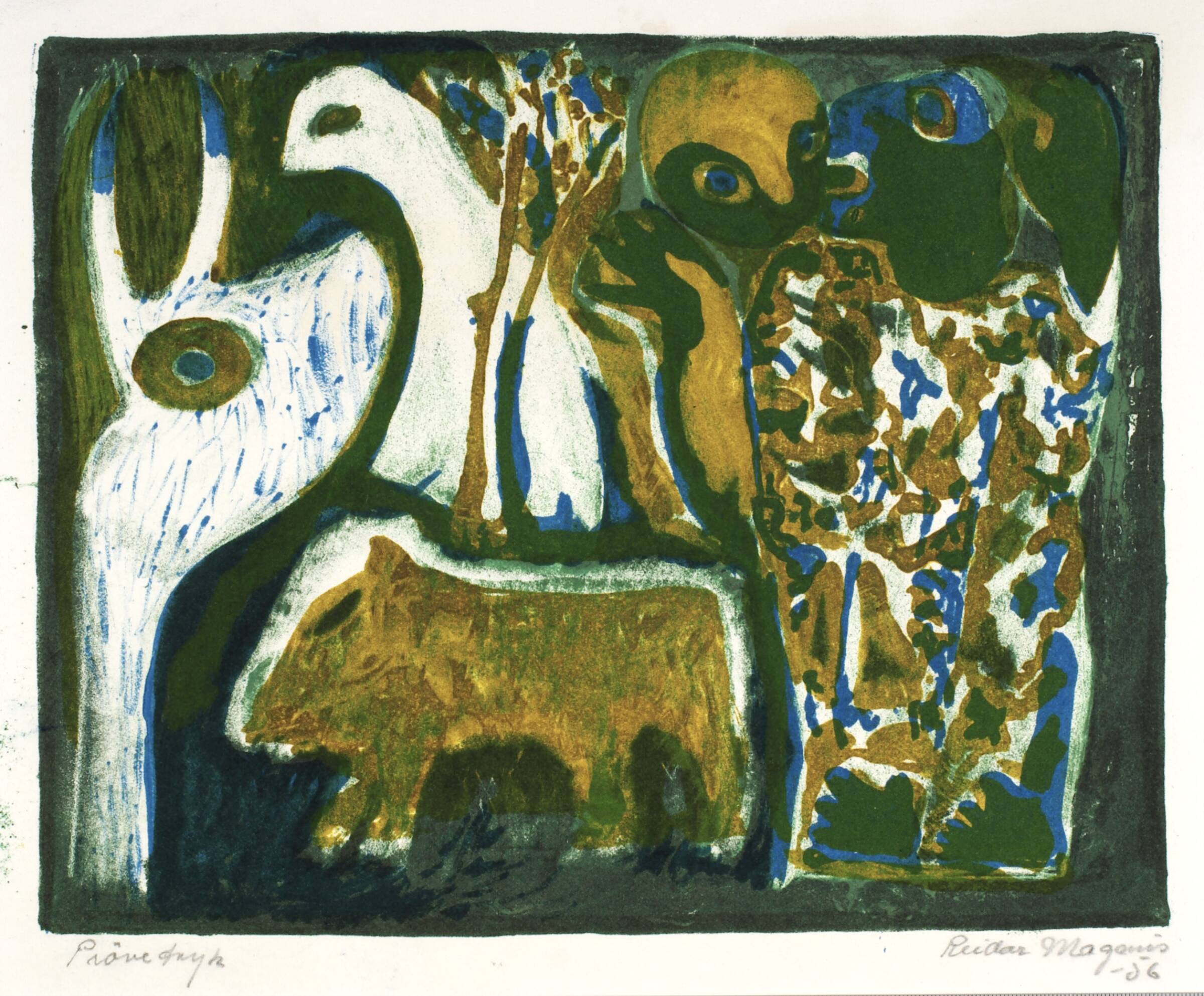 Stående mand, tyrehovede, Reidar Magnus, 1956