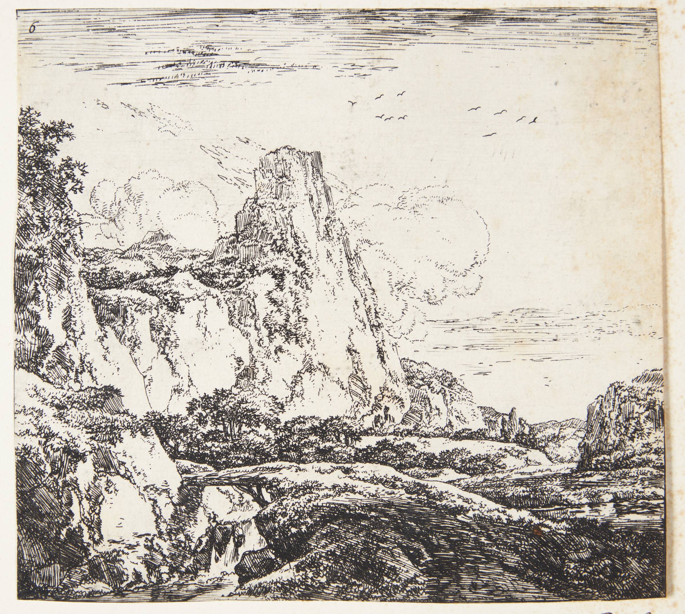 Klippelandskab med en lille bro, Herman Naiwincx, 1623-1670