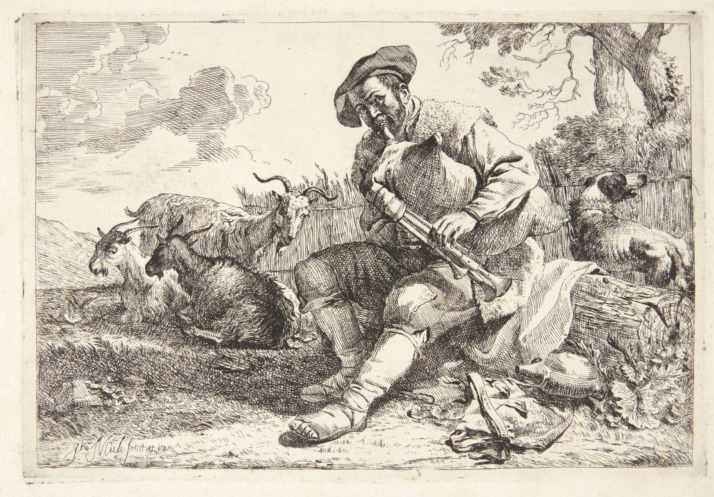 Fårehyrde med en sækkepibe, Jan Miel, 1599-1663