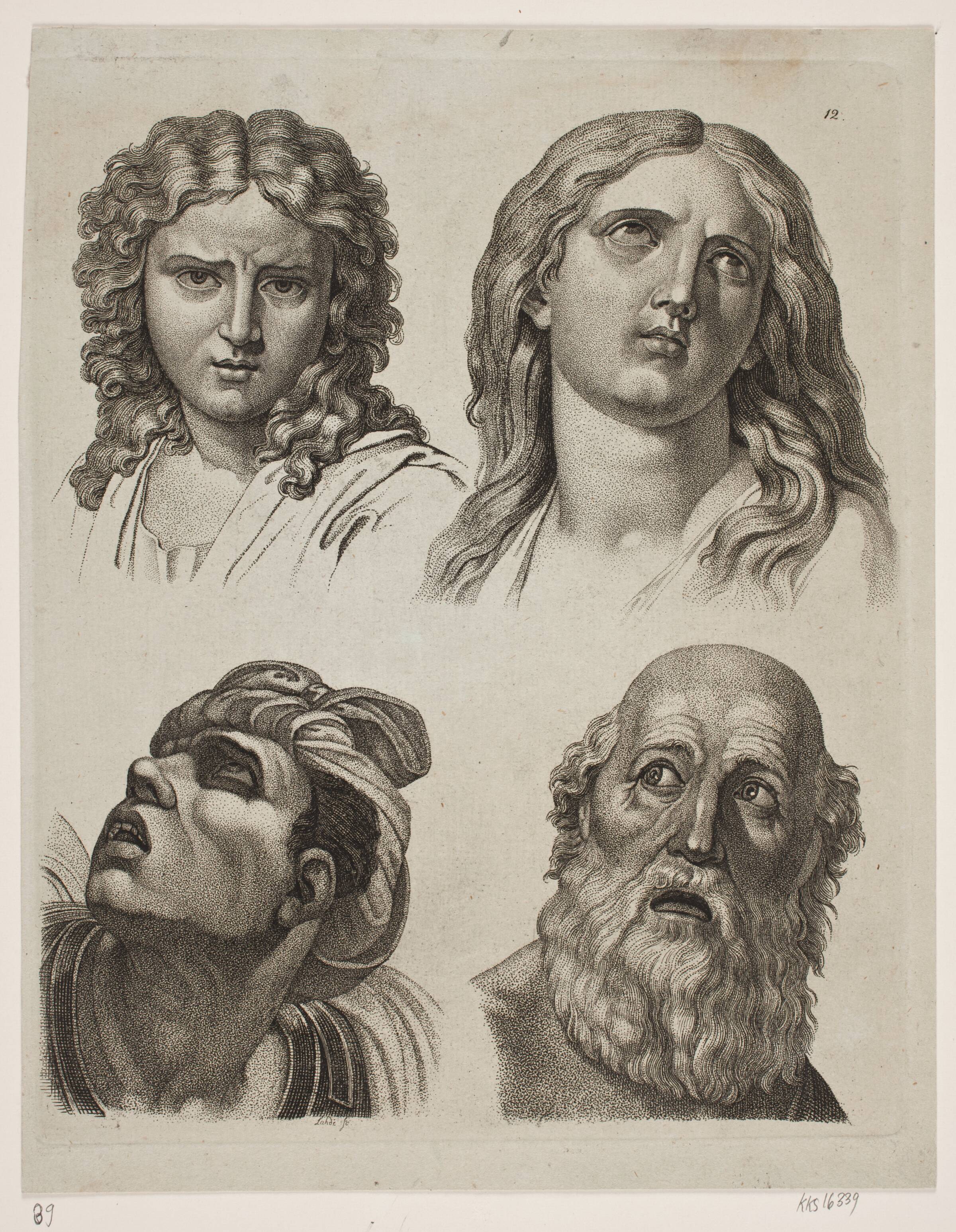 Fire studiehoveder efter italienske billeder, Gerhard Ludvig Lahde, 1765-1833