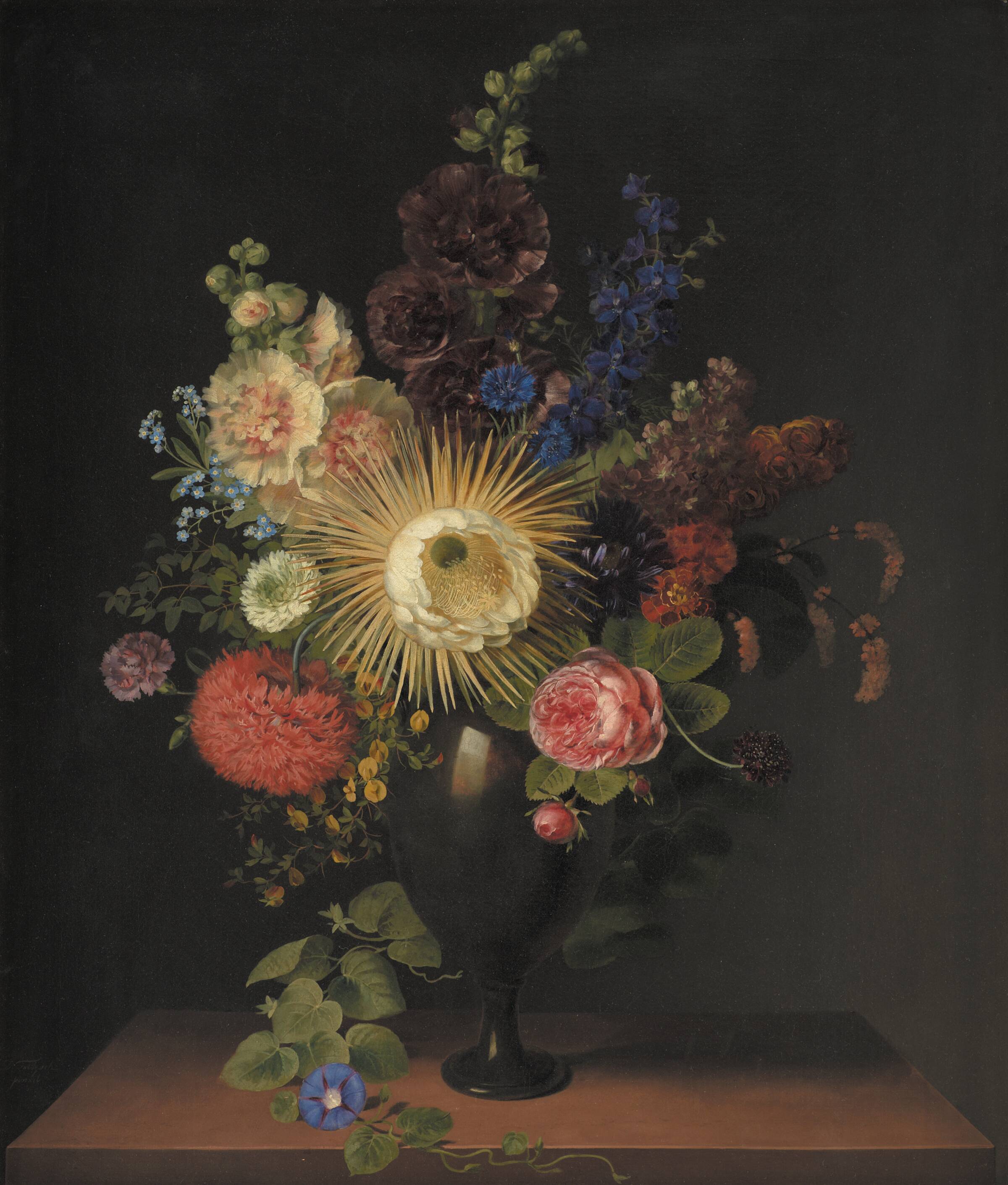En porfyrvase med Cactus grandiflora og andre blomster, C.D. Fritzsch, 1780-1835