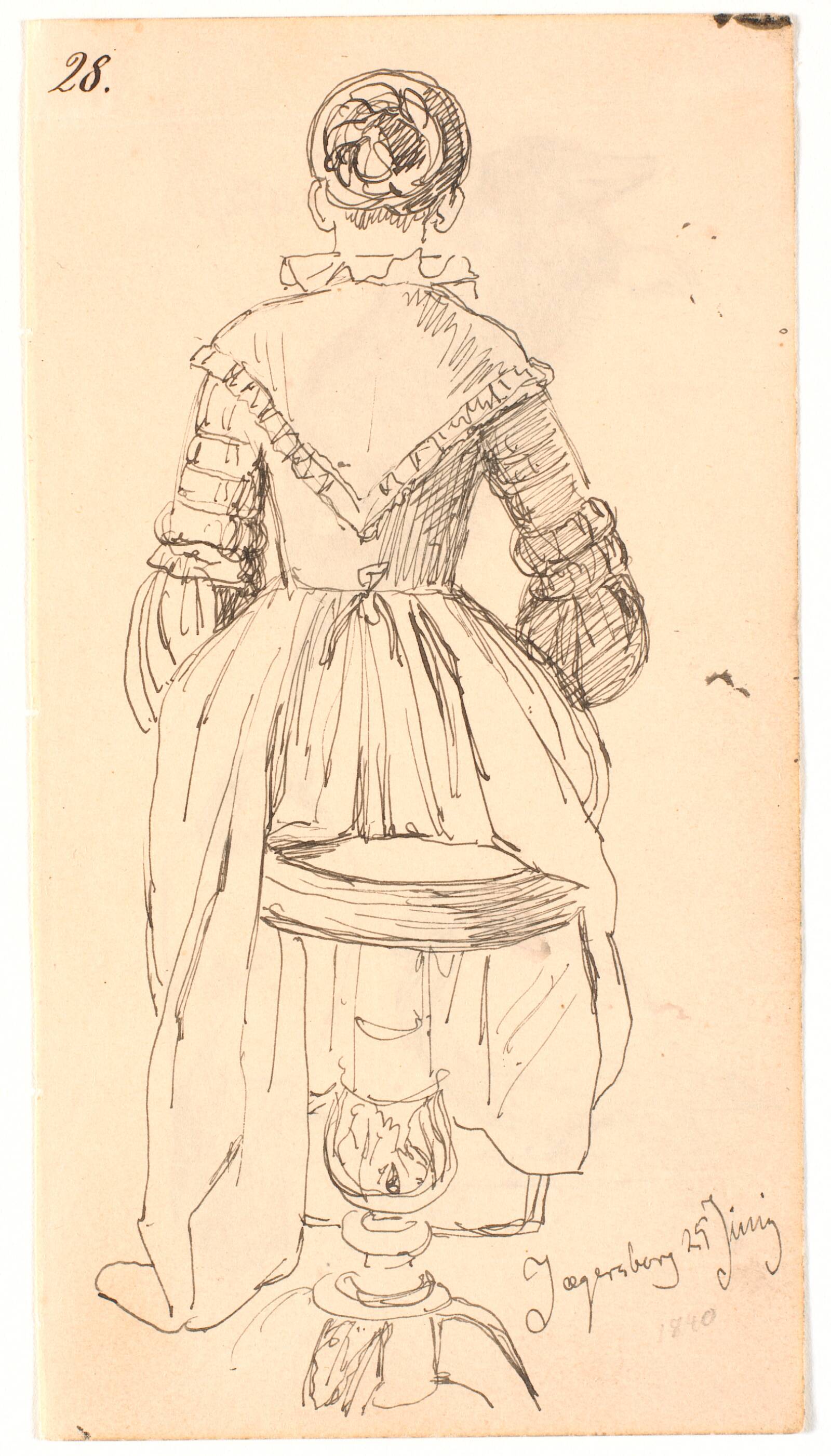 Siddende, rygvendt kvinde, Johan Thomas Lundbye, 1840