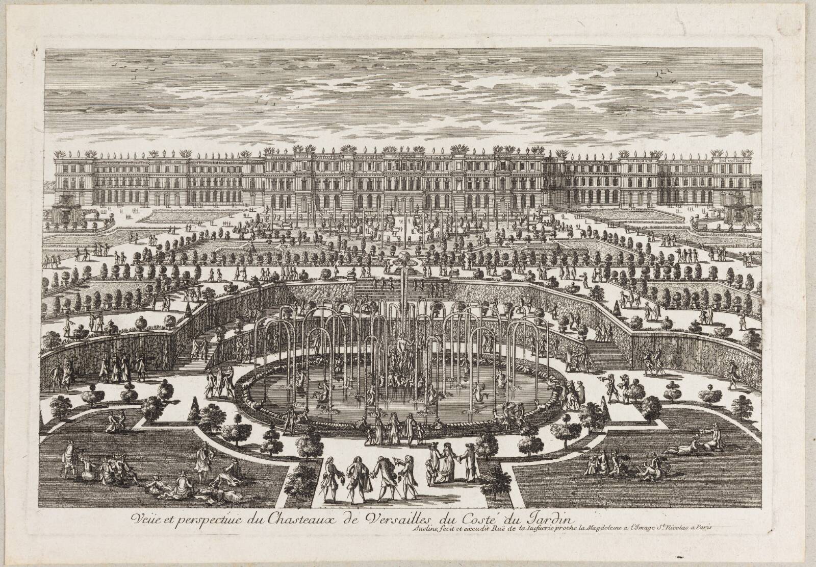 Prospekt af Versailles slot, Pierre Aveline, 1654-1722