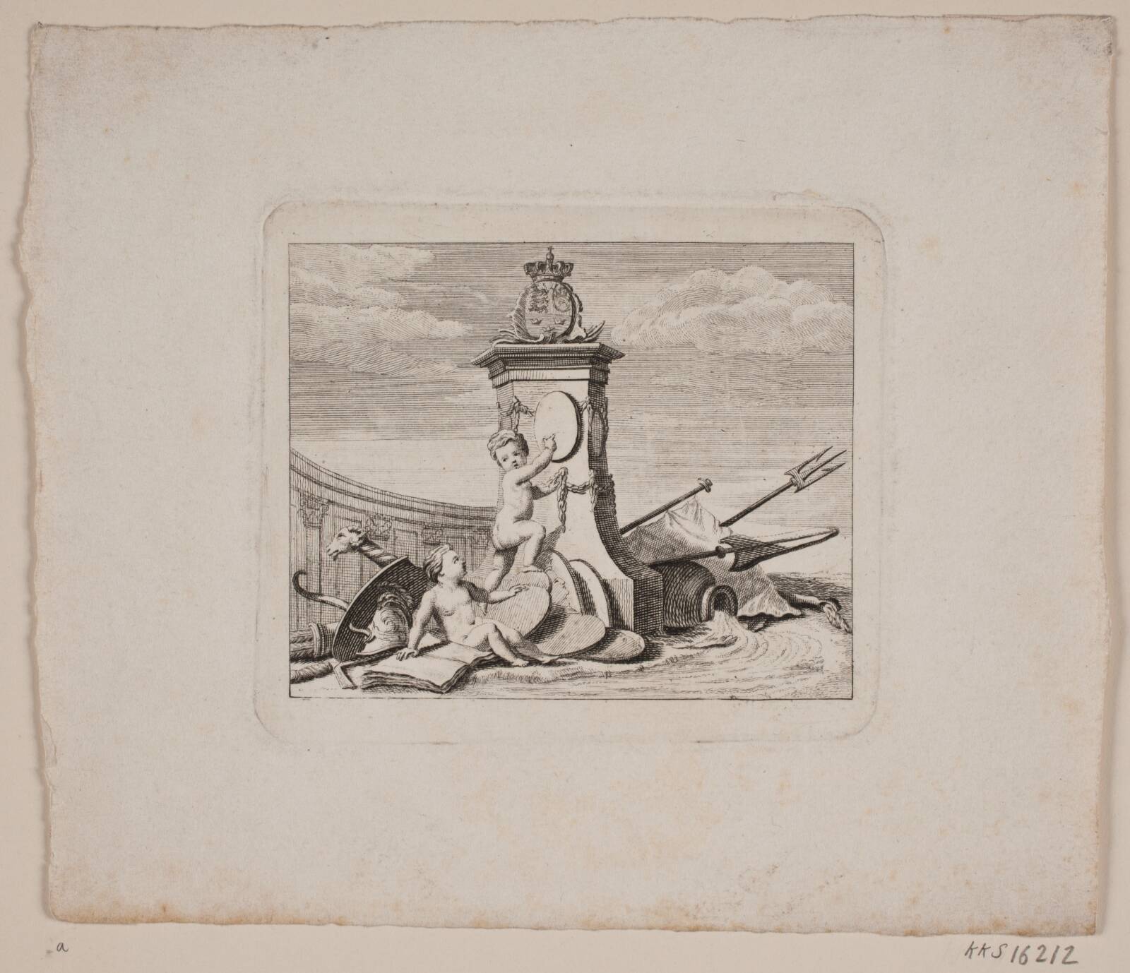 Vignet med to genier, Jonas Haas, 1752