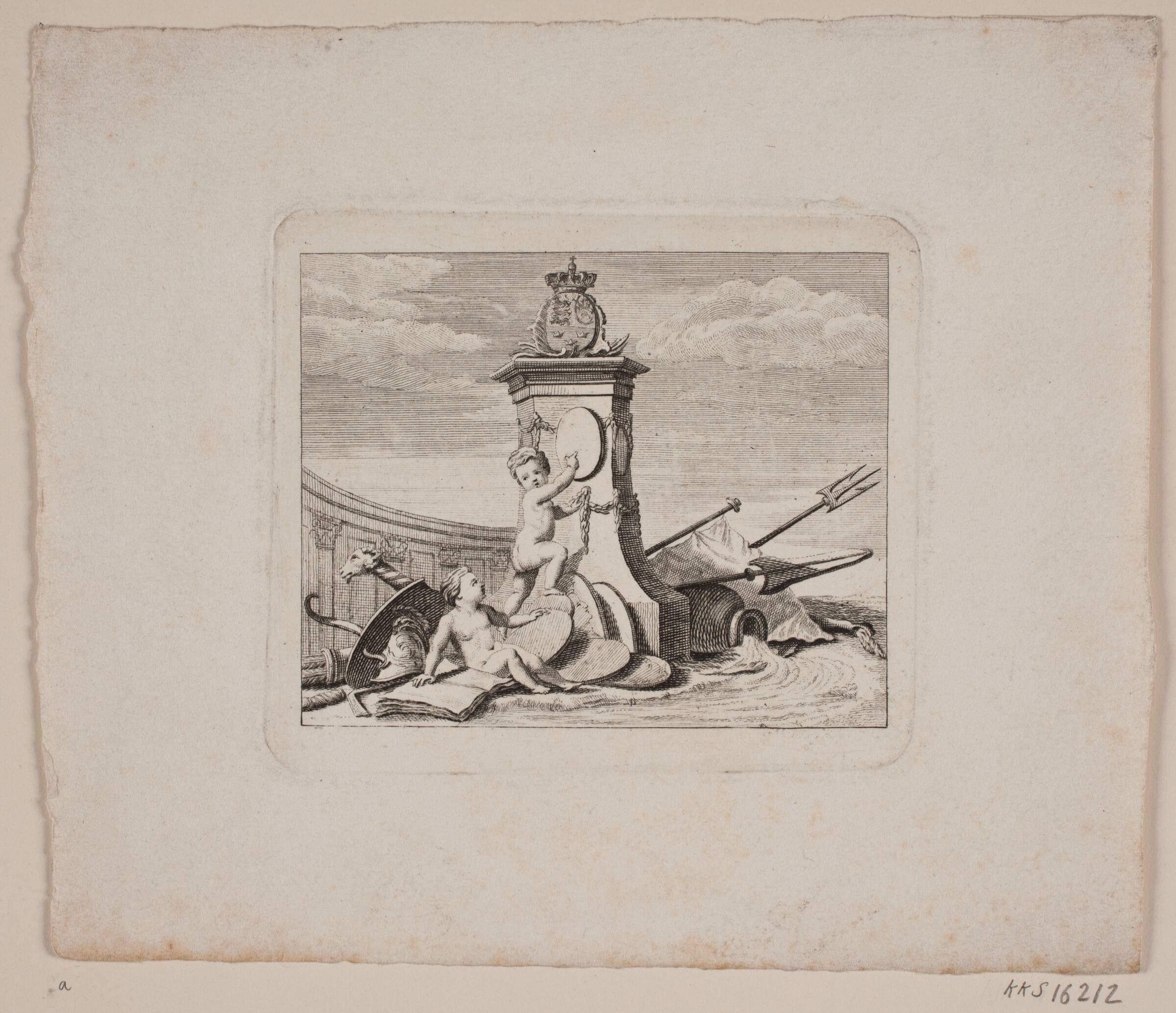 Vignet med to genier, Jonas Haas, 1752