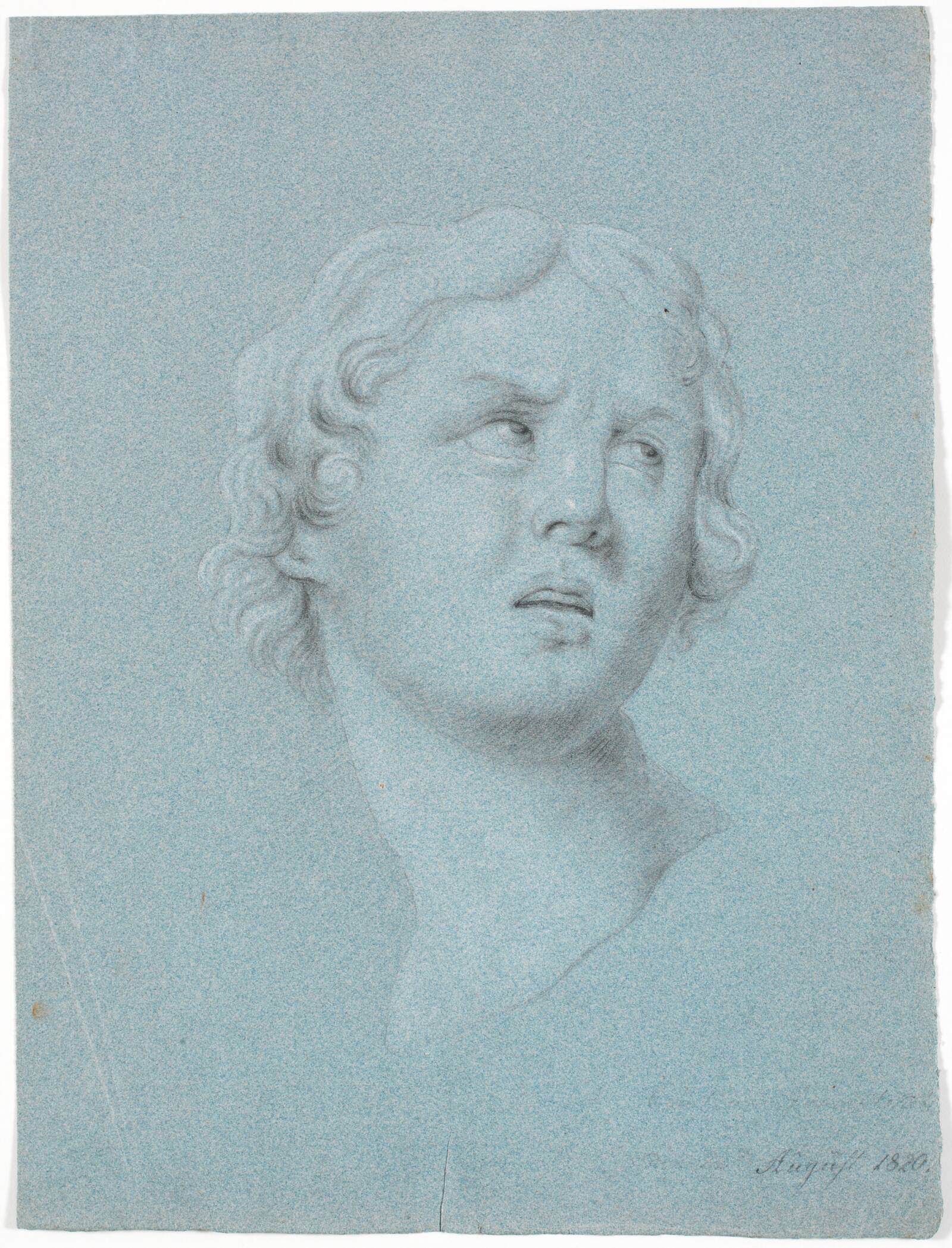 Studie af kvindehoved, drejet 3/4 mod højre, Martinus Rørbye, 1820
