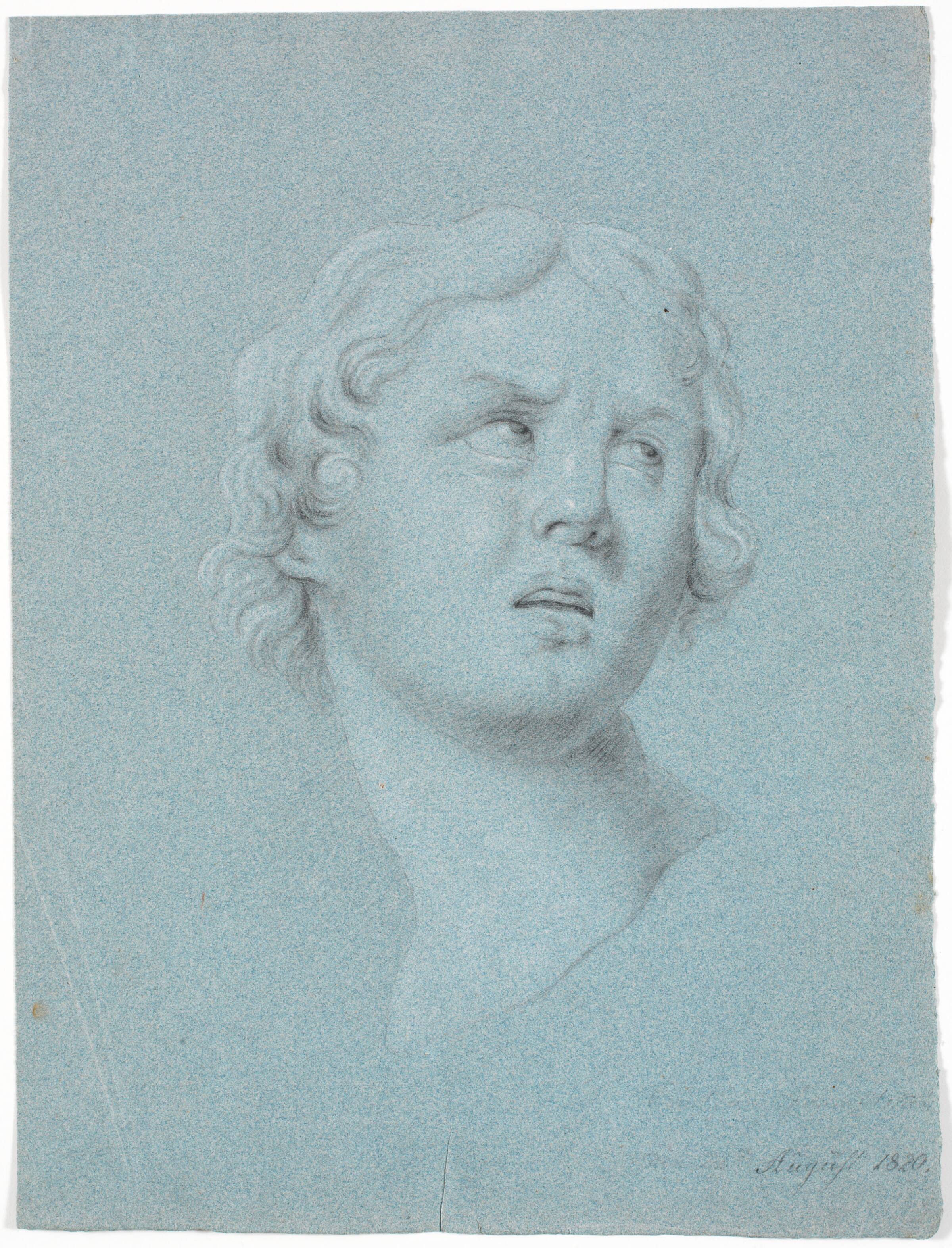 Studie af kvindehoved, drejet 3/4 mod højre, Martinus Rørbye, 1820