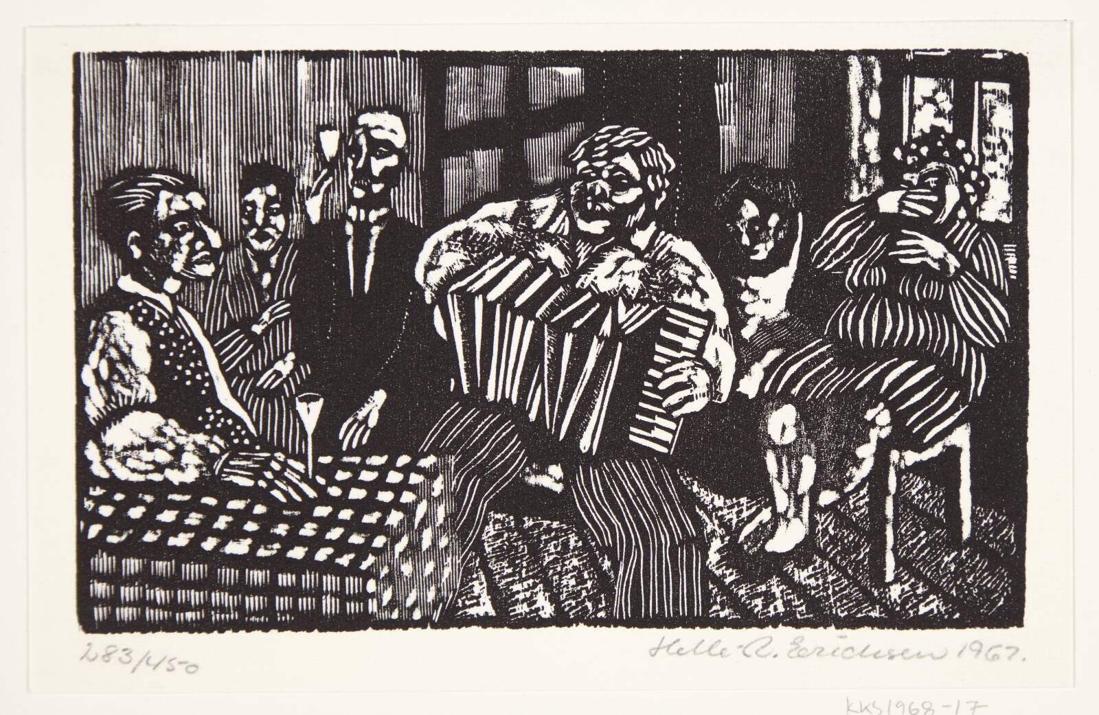 Interiør med harmonikaspiller, Erichsen, Helle Vibeke, 1967