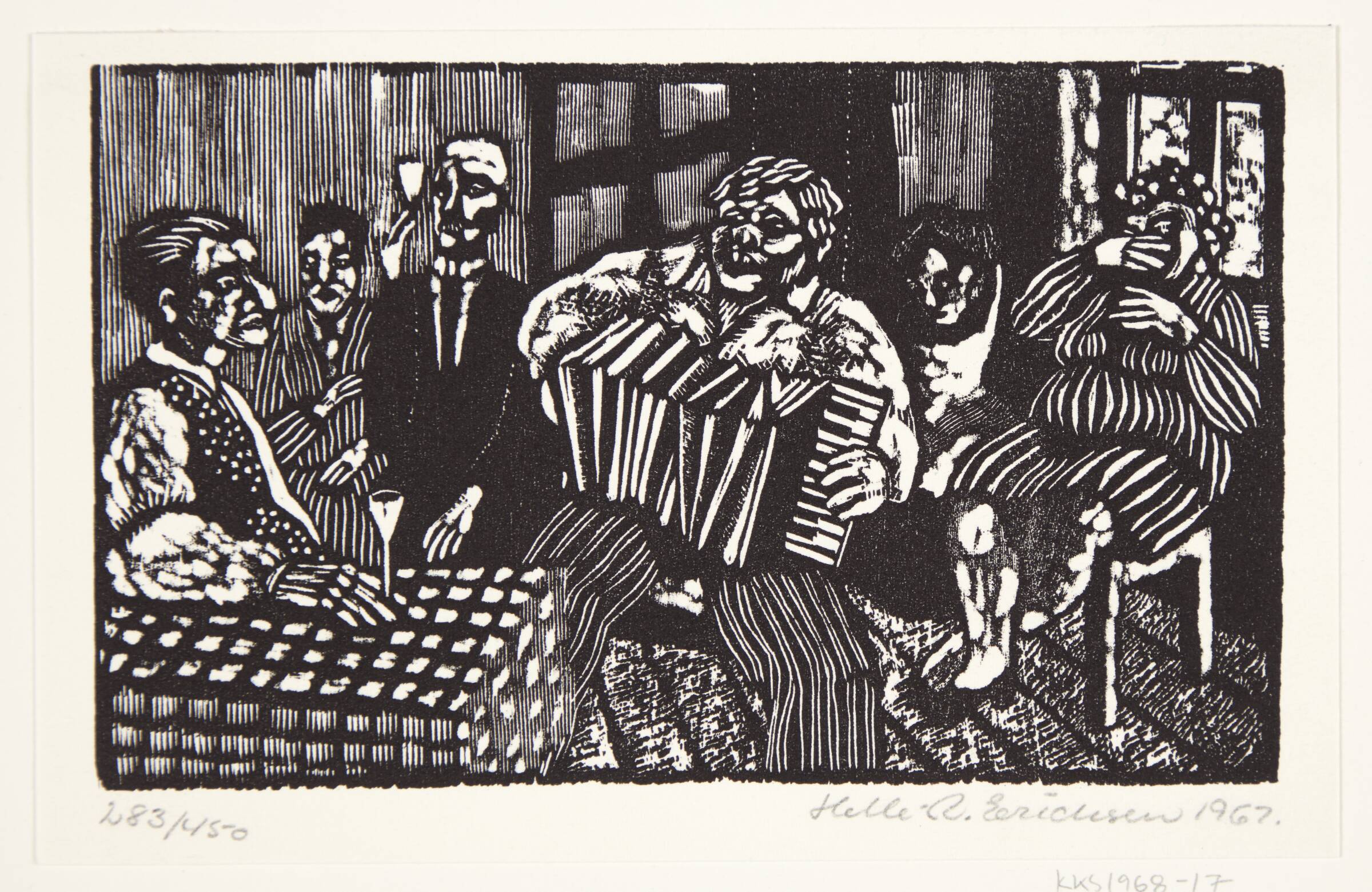 Interiør med harmonikaspiller, Erichsen, Helle Vibeke, 1967
