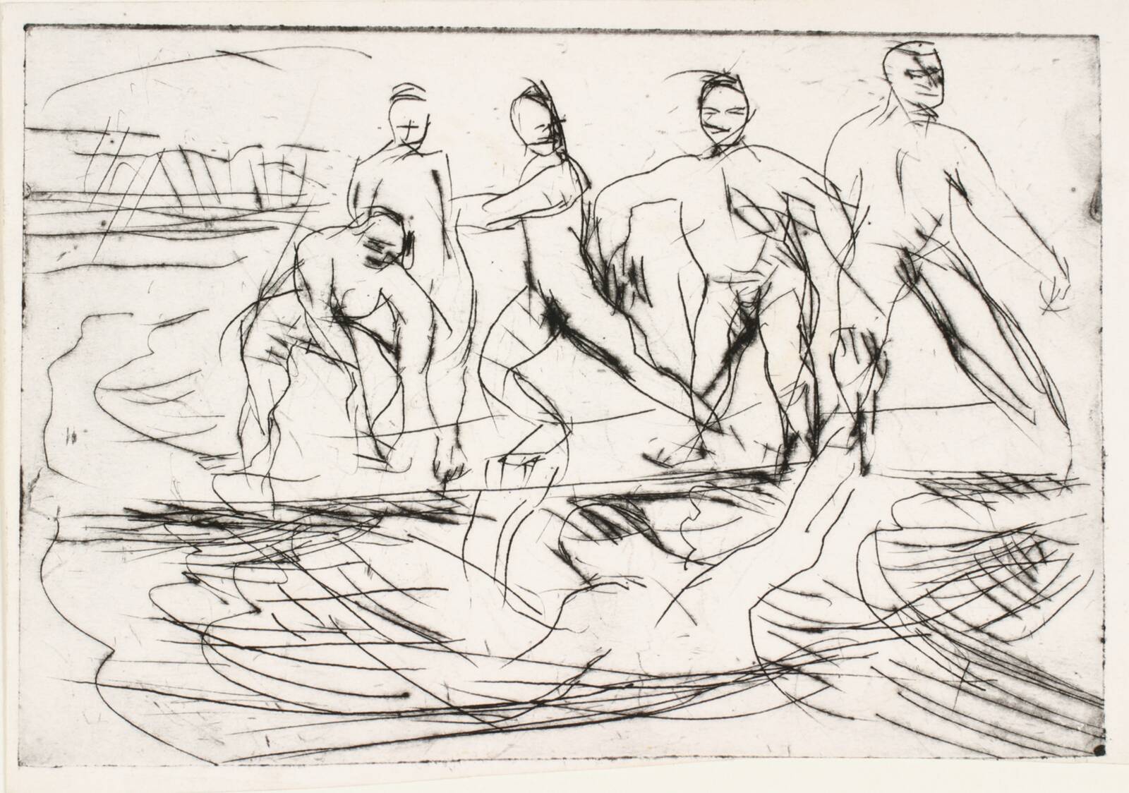 Badende mænd på bro, Holger J. Jensen, 1900-1966