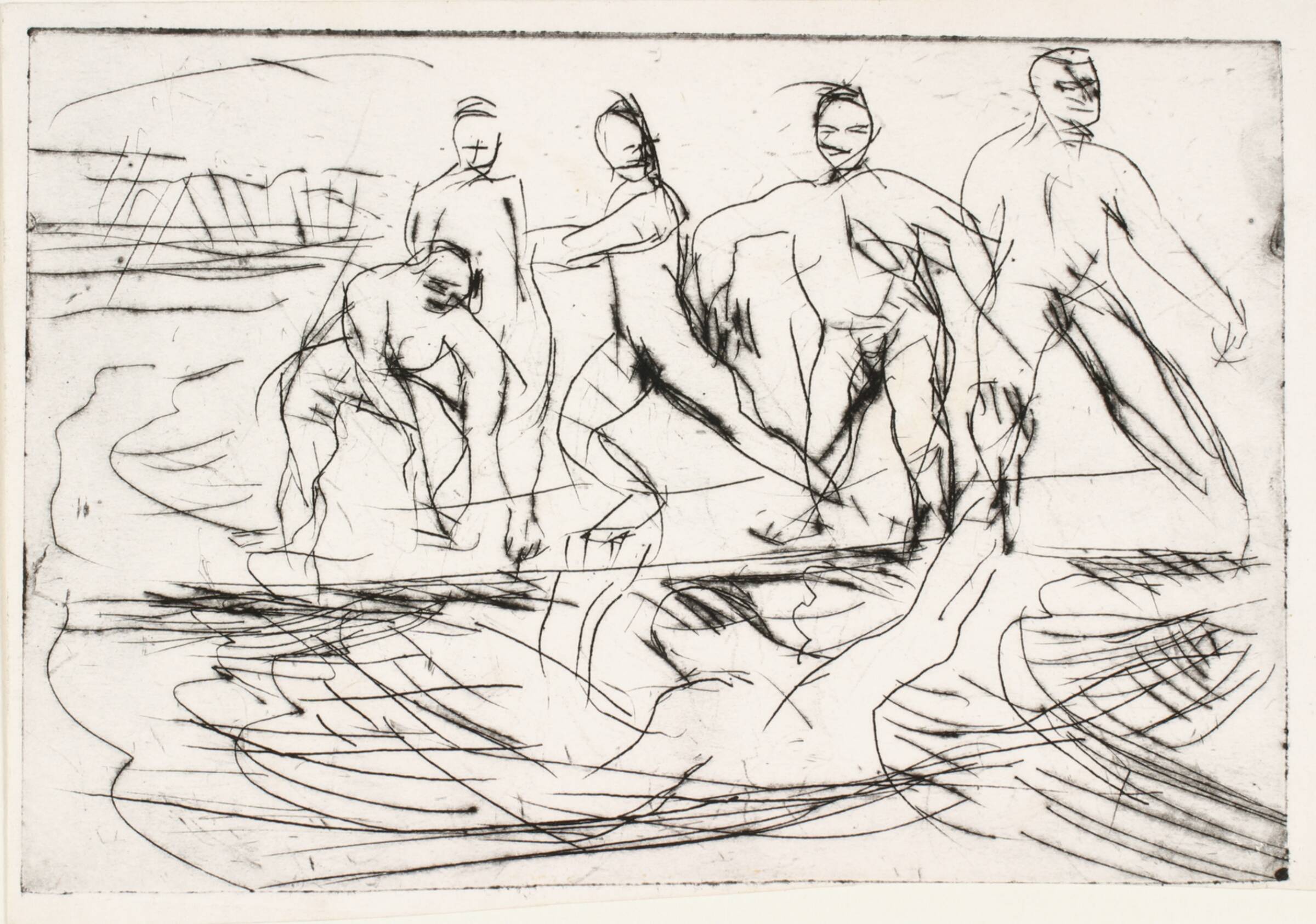 Badende mænd på bro, Holger J. Jensen, 1900-1966